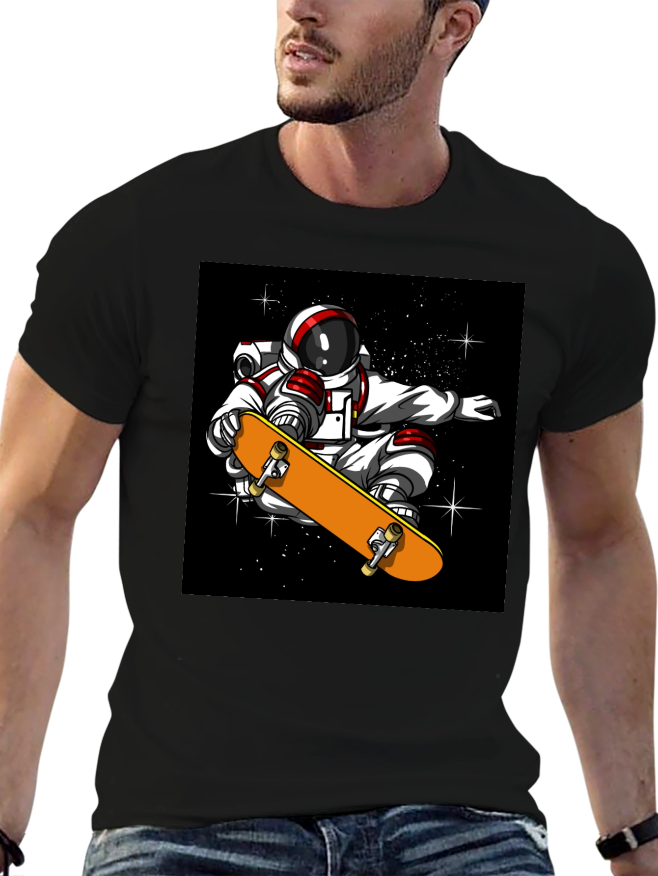 Black Skateboarding Astronaut T-Shirt - Cool Space Design view 6