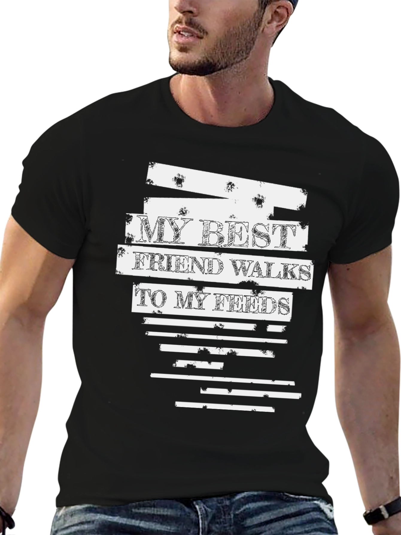 Black My Best Friend Walks To My Feeds Black T-Shirt view 6