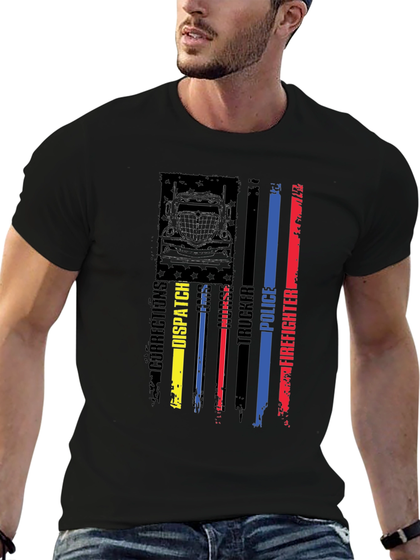 Black American Flag First Responder Graphic Tee view 6