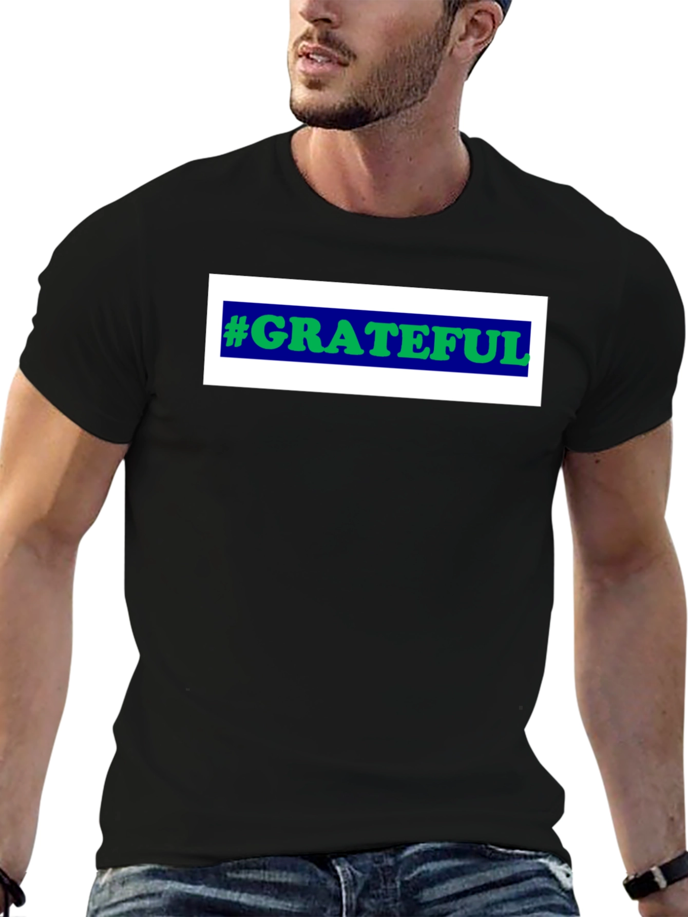 Black #Grateful Graphic Tee - Trendy Black T-Shirt view 6