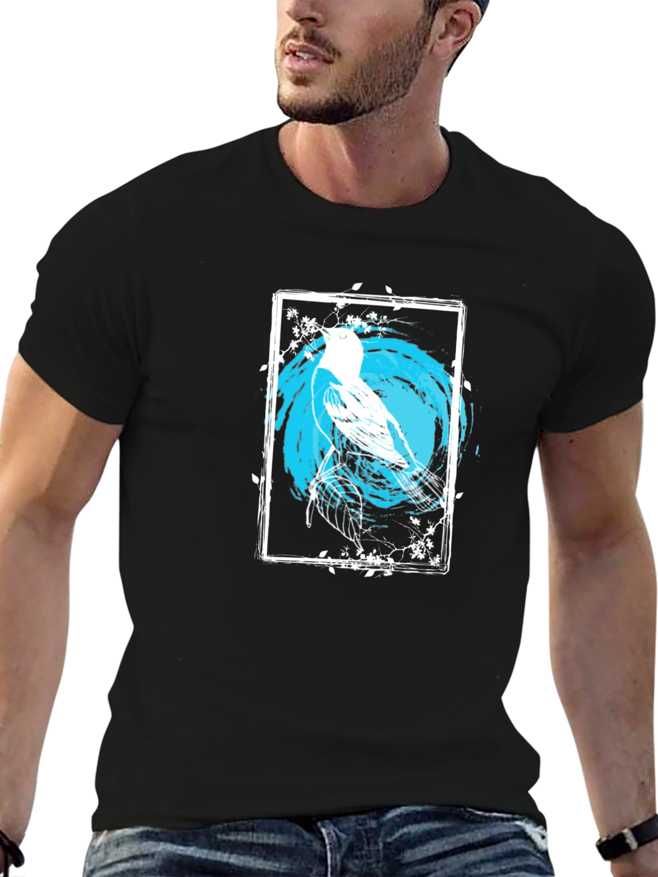 Black Bird Art Graphic Print Black Tee view 6