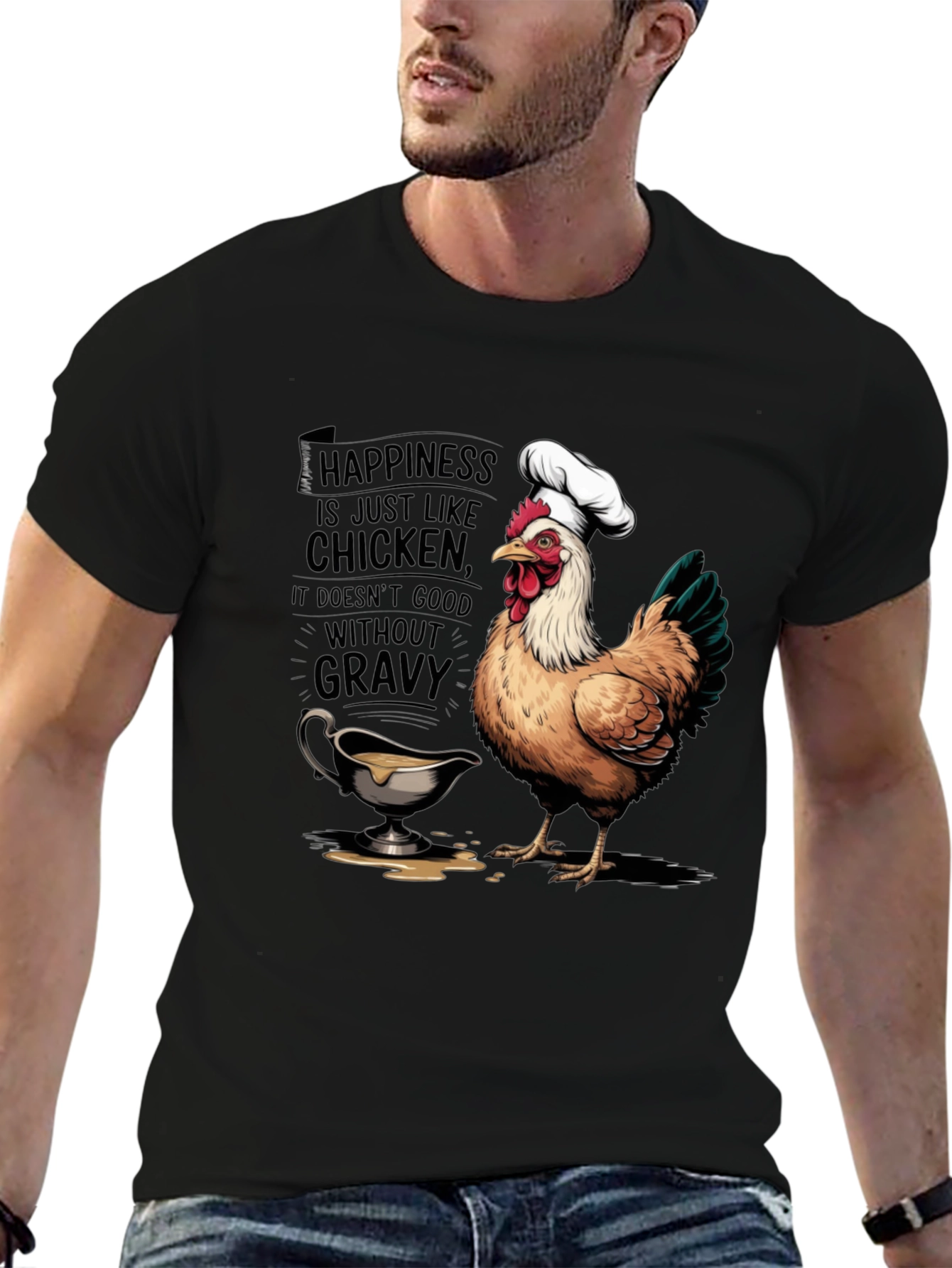 Black Chicken & Gravy T-Shirt: Happiness Recipe view 6