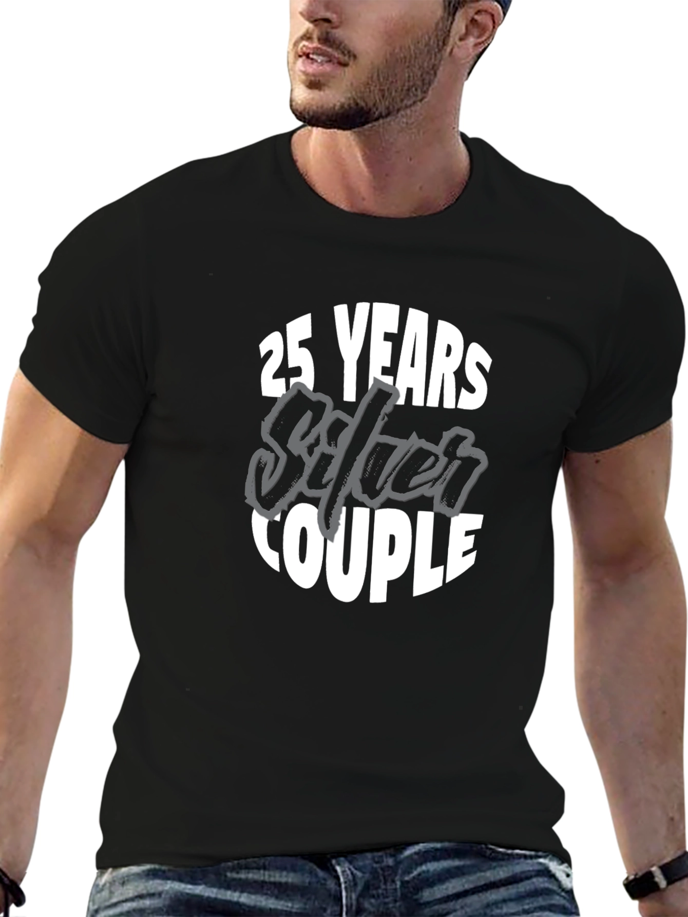 Black 25th Anniversary Silver Couple T-Shirt view 6