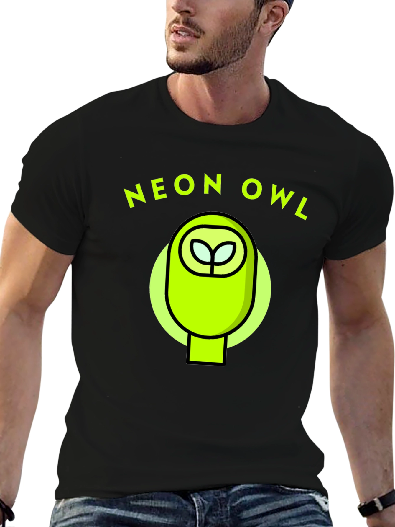Black Neon Owl Graphic Tee - Stylish & Unique Design view 6