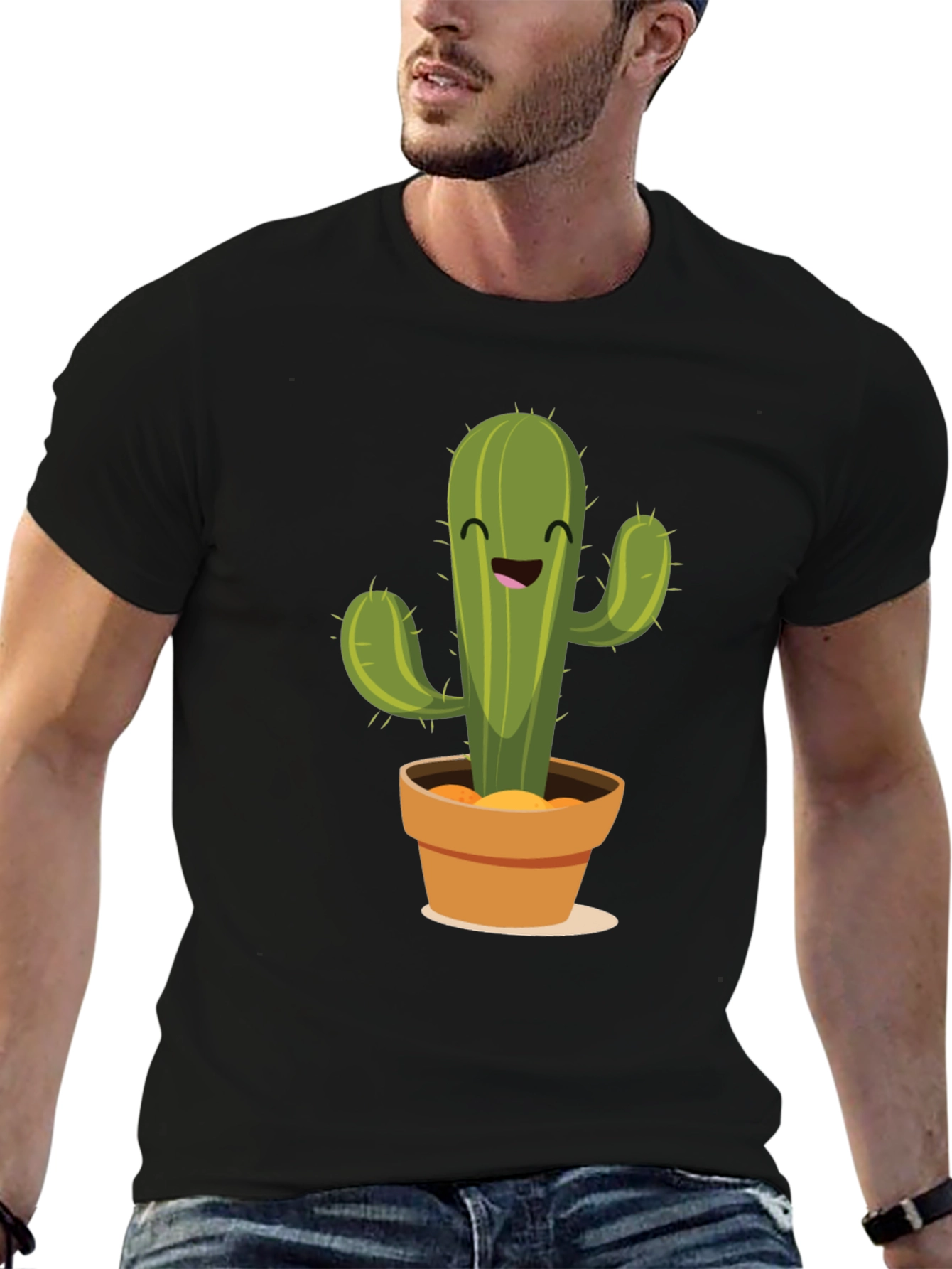 Cute Cactus Graphic Tee - Black Cotton T-Shirt - 6