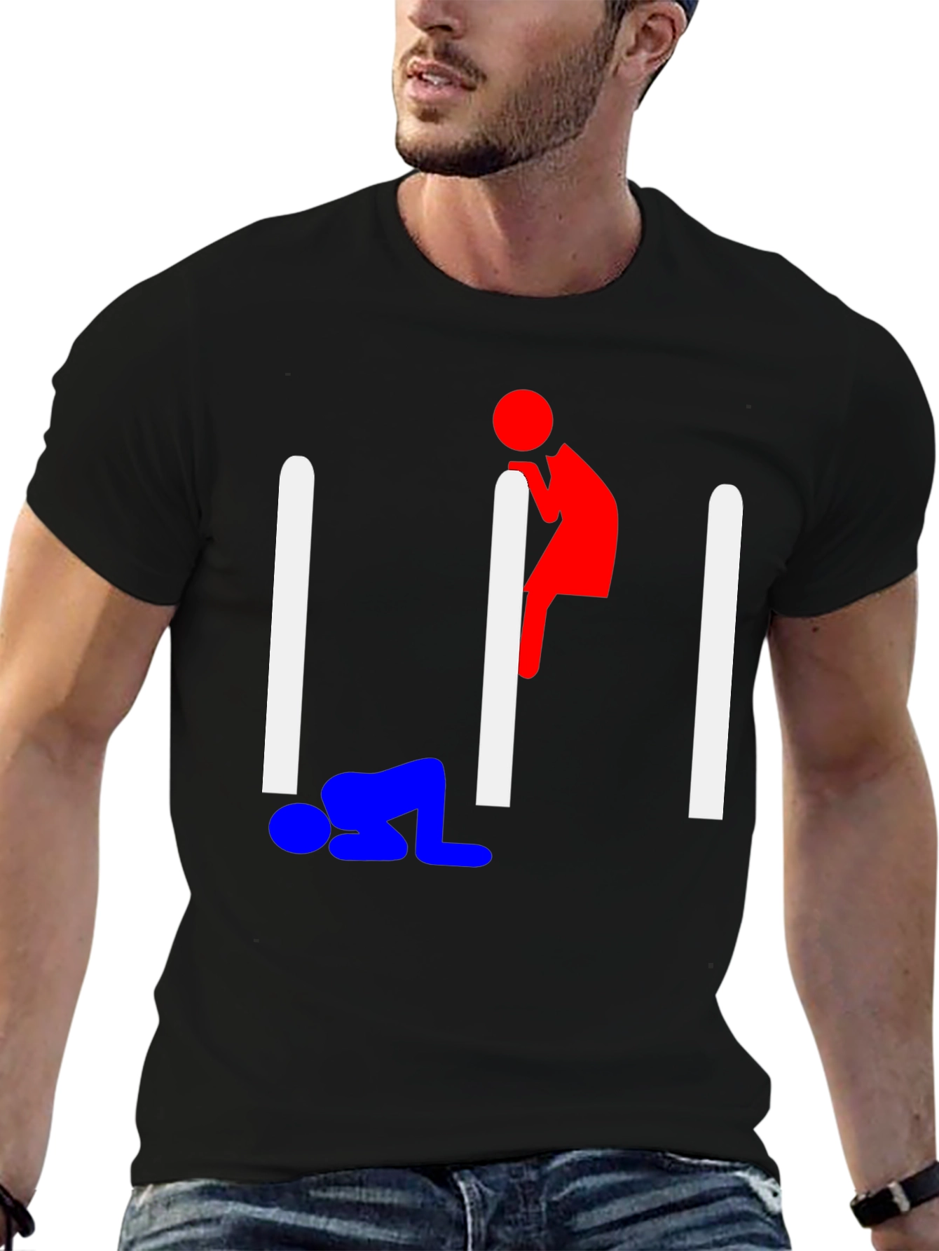 Black Humorous Stick Figure Graphic Tee - Black view 6