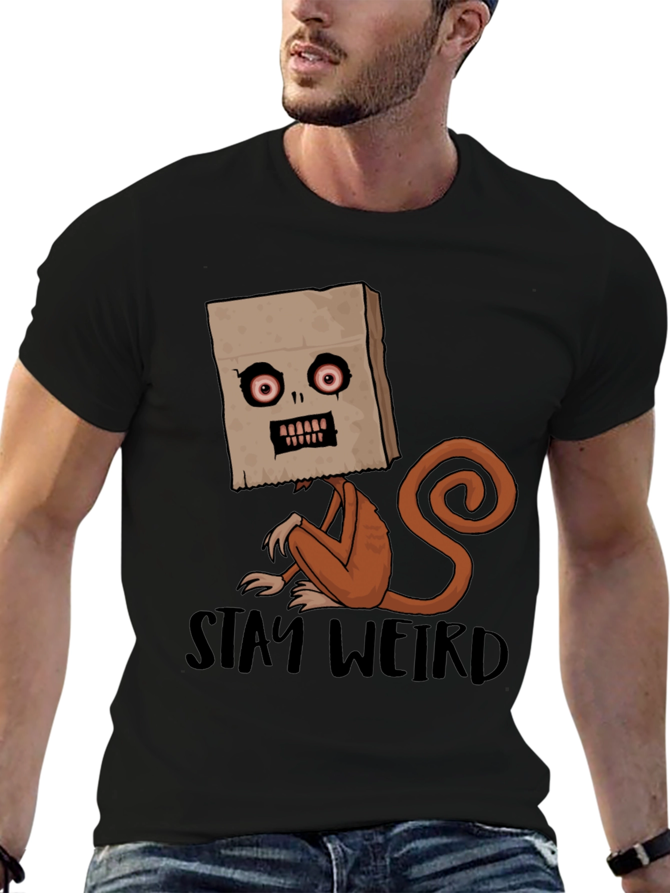 Black Stay Weird Monkey Graphic Tee - Black view 6