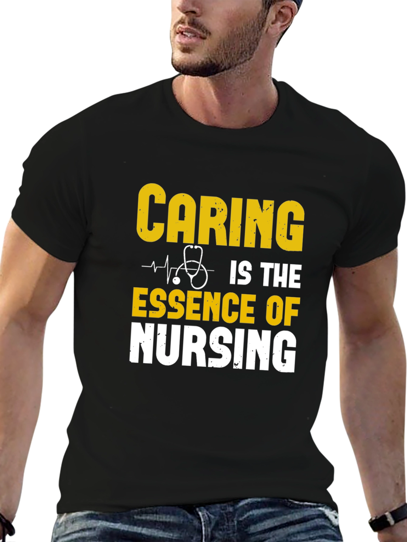 Black Caring is Essence of Nursing Black T-Shirt view 6
