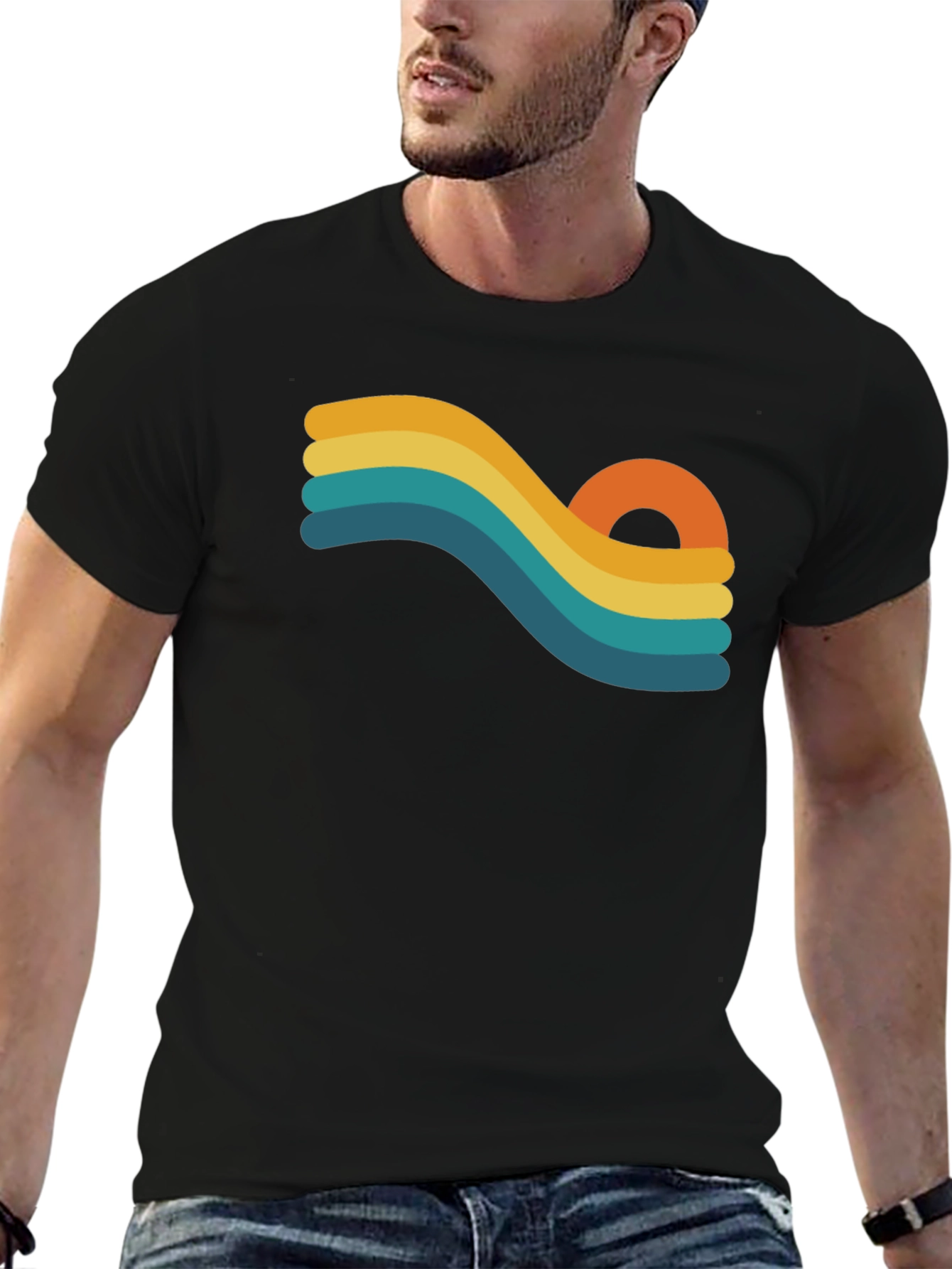 Black Retro Wave Graphic Black T-Shirt view 6
