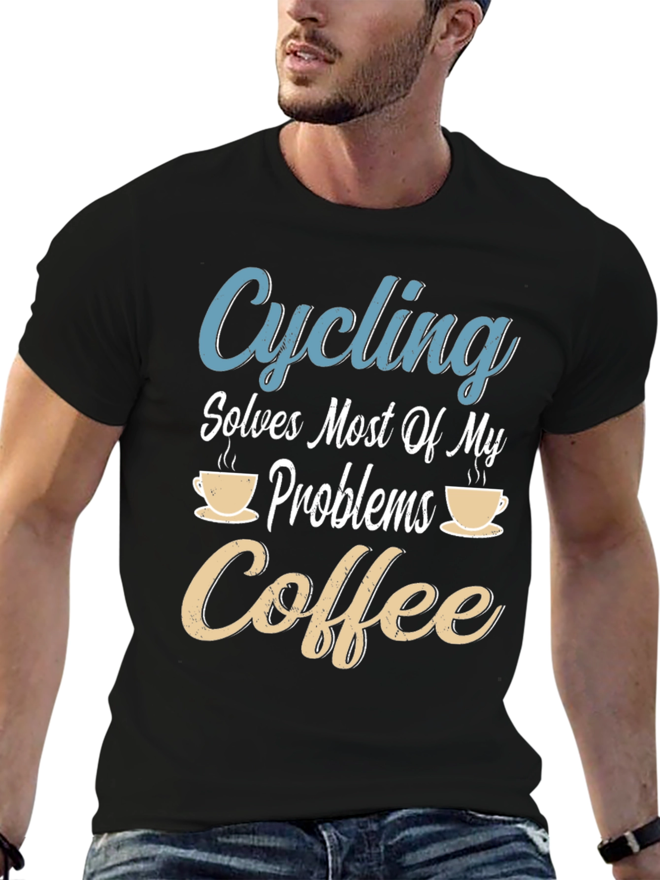 Black Cycling & Coffee T-Shirt: Solves Most Problems view 6