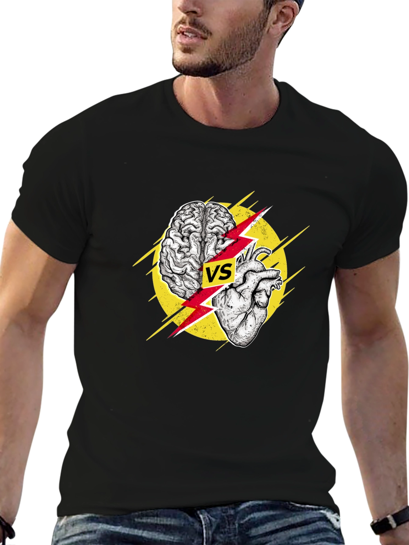 Black Brain vs Heart Graphic T-Shirt - Logic Meets Passion view 6