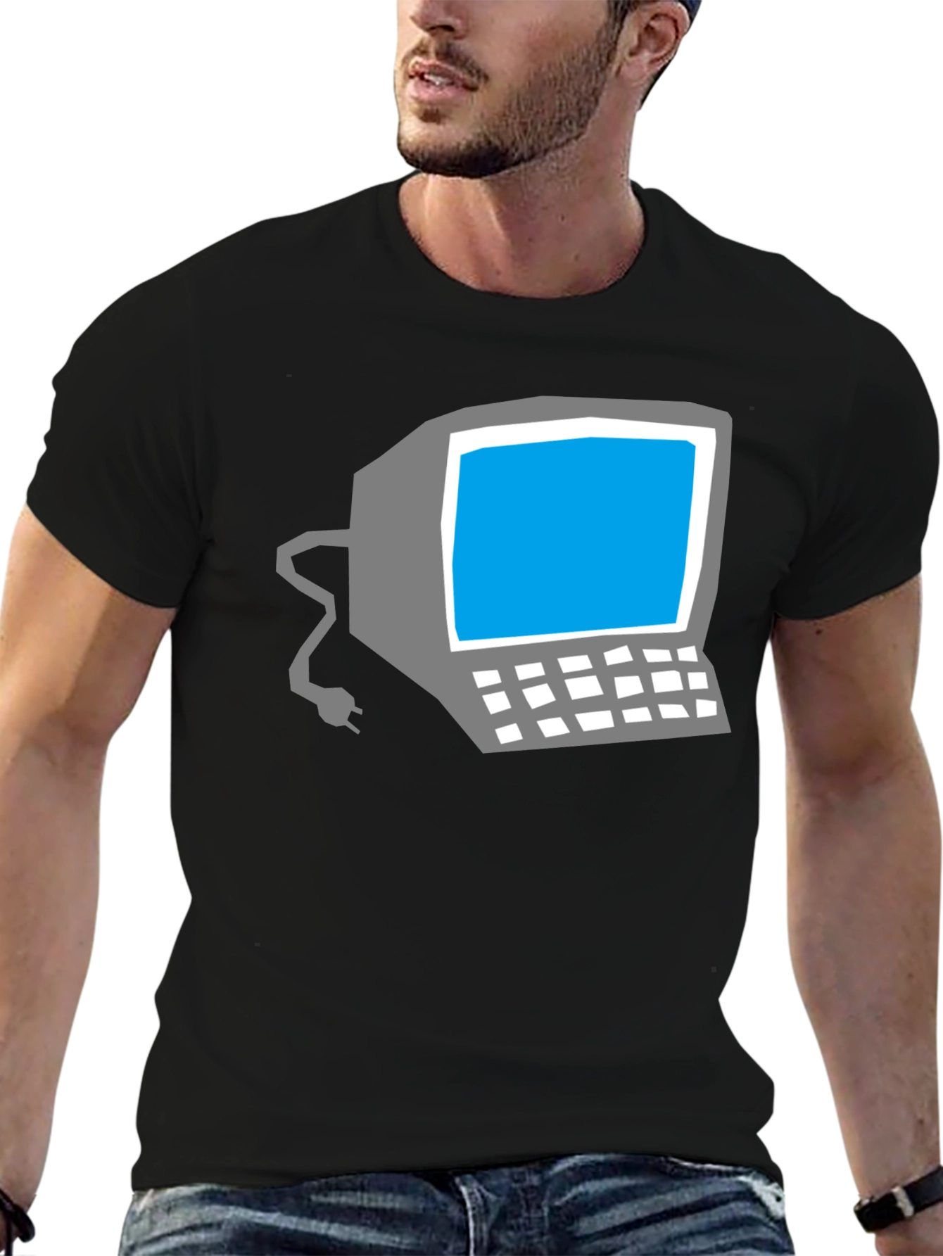 Black Retro Computer Graphic Tee - Classic Geek Style view 6