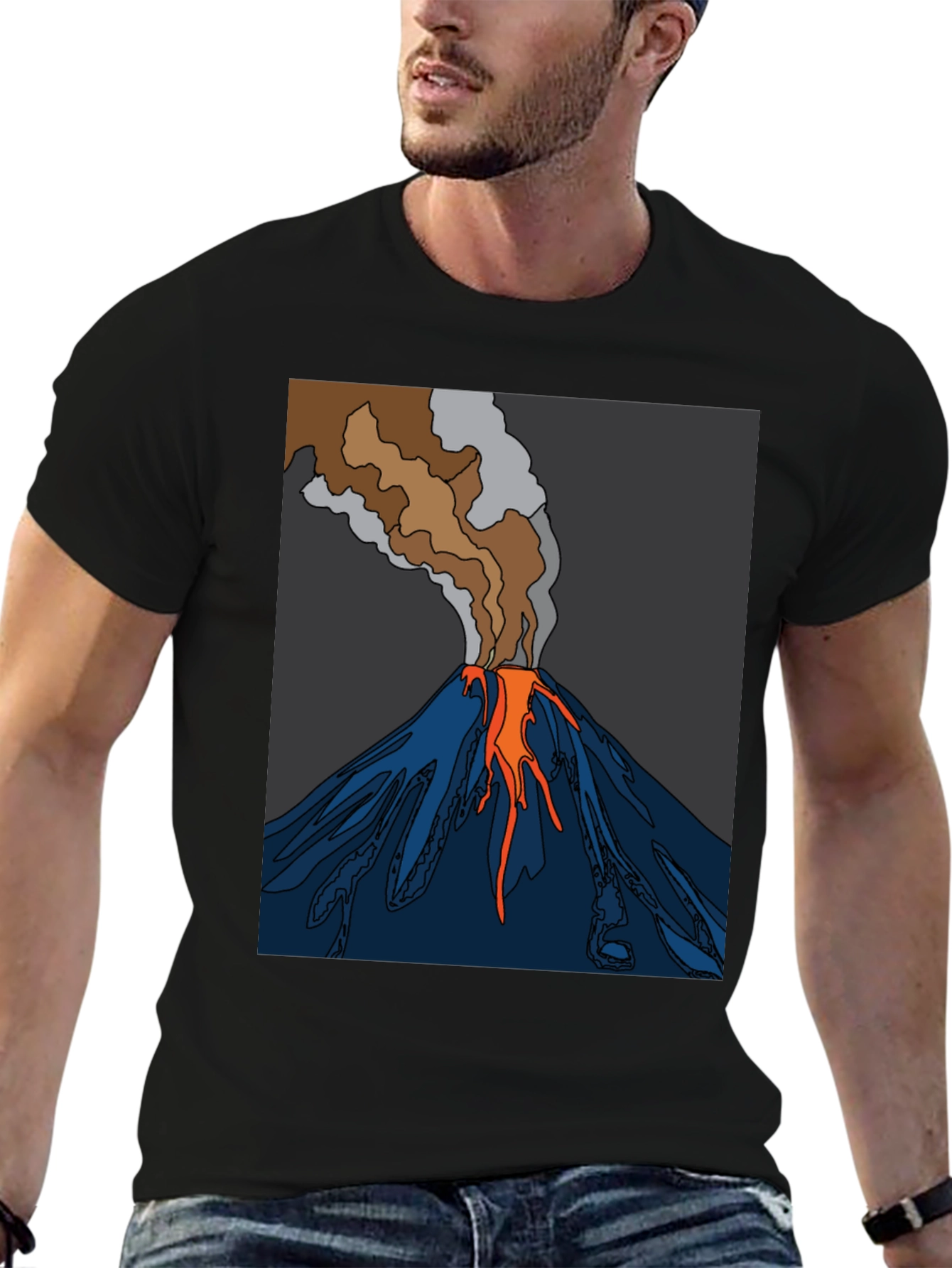 Black Volcano Graphic T-Shirt - Black Crew Neck Tee view 6