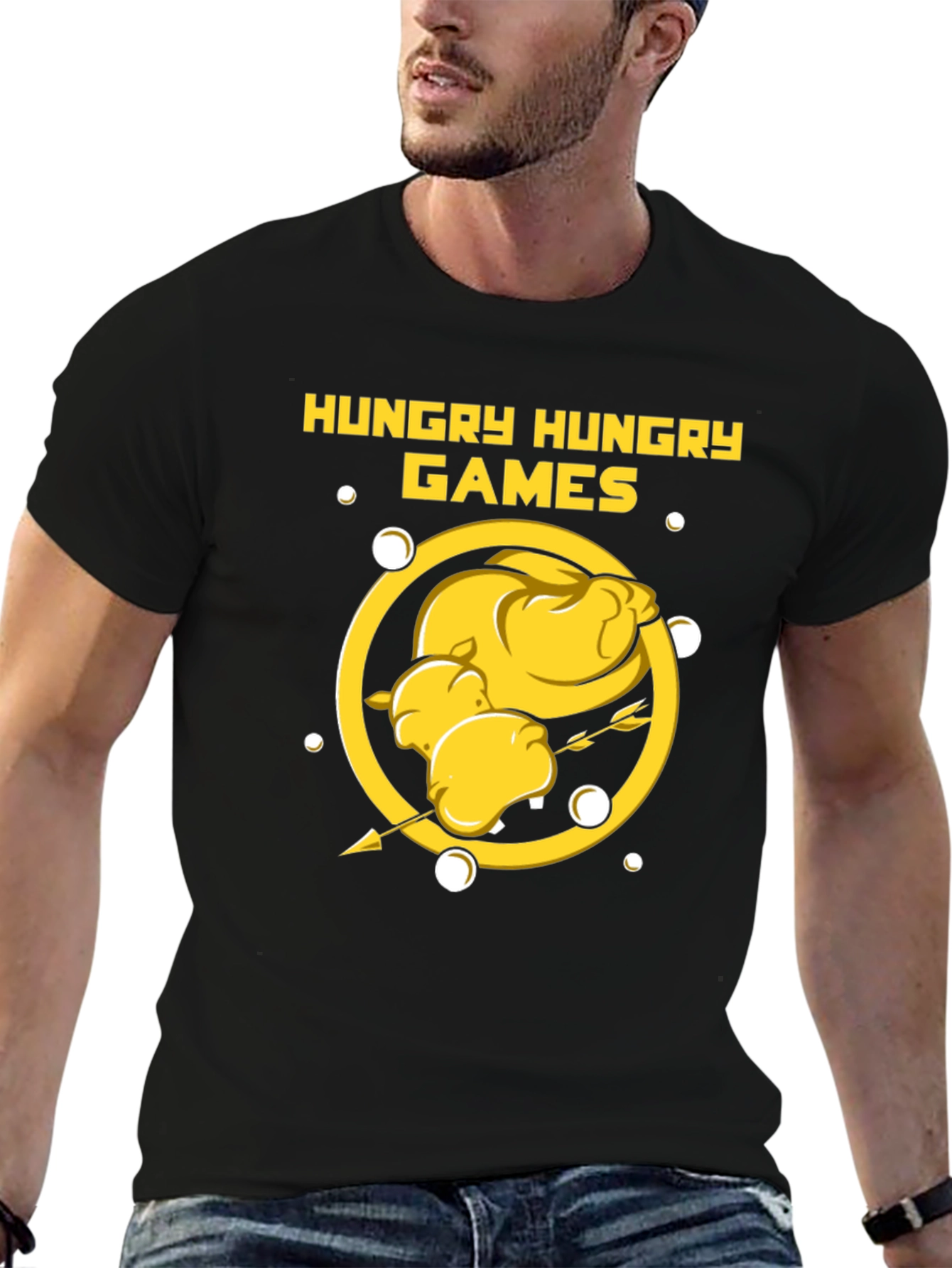 Black Hungry Hungry Games T-Shirt - Funny Foodie Tee view 6