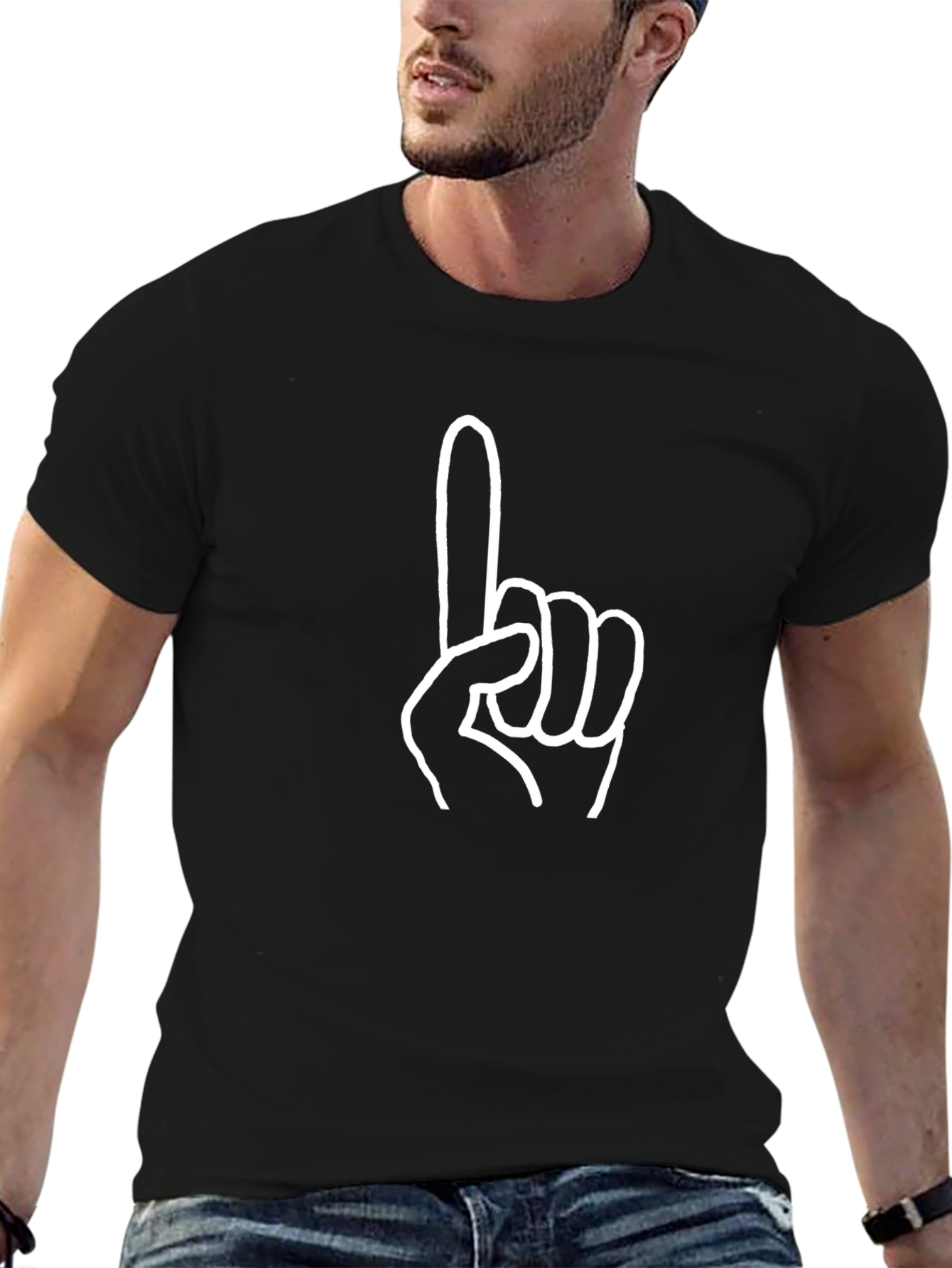 Black Number One Graphic Tee - Black Cotton T-Shirt view 6