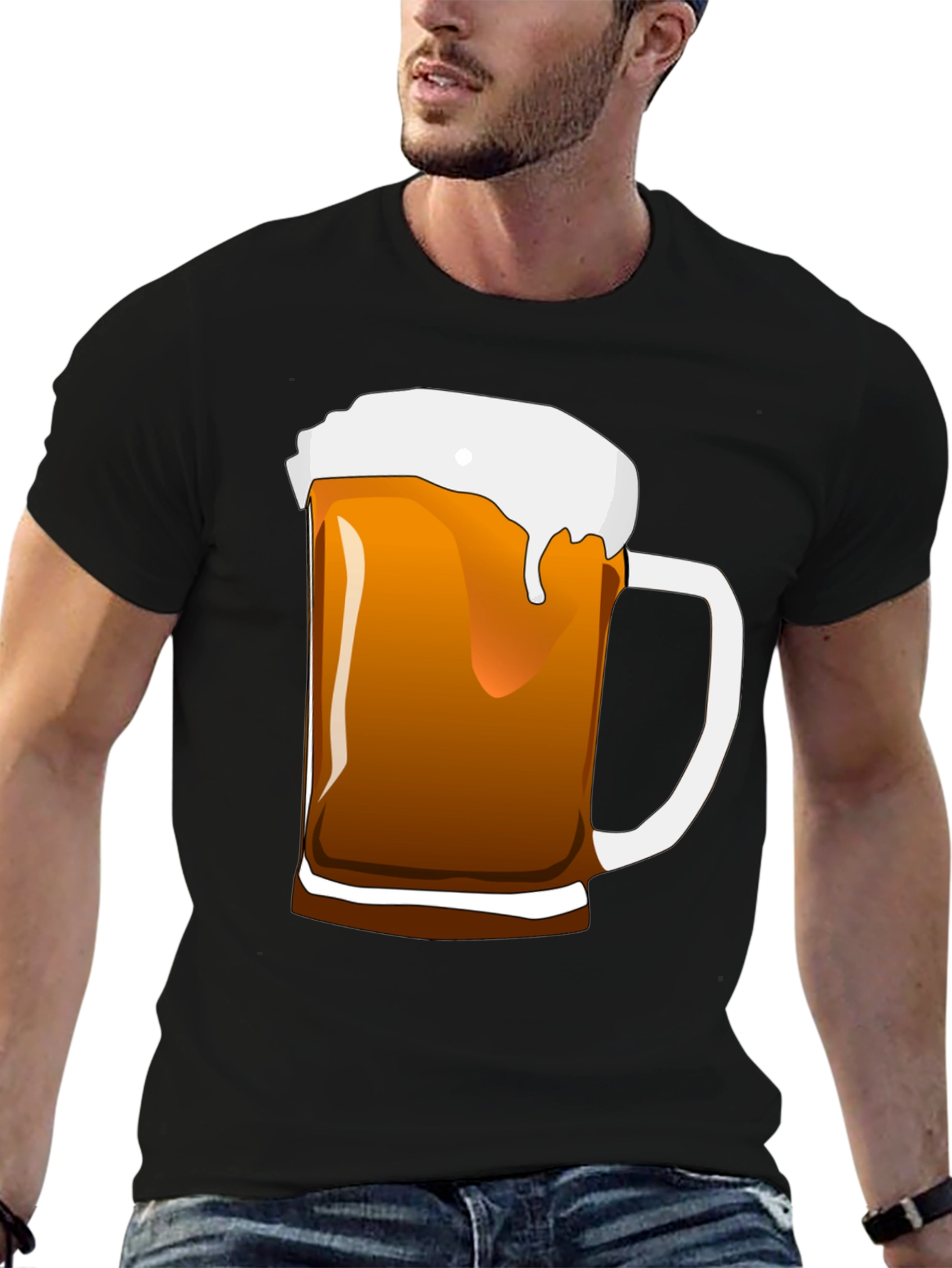 Black Beer Mug Graphic T-Shirt - Black Cotton Tee view 6