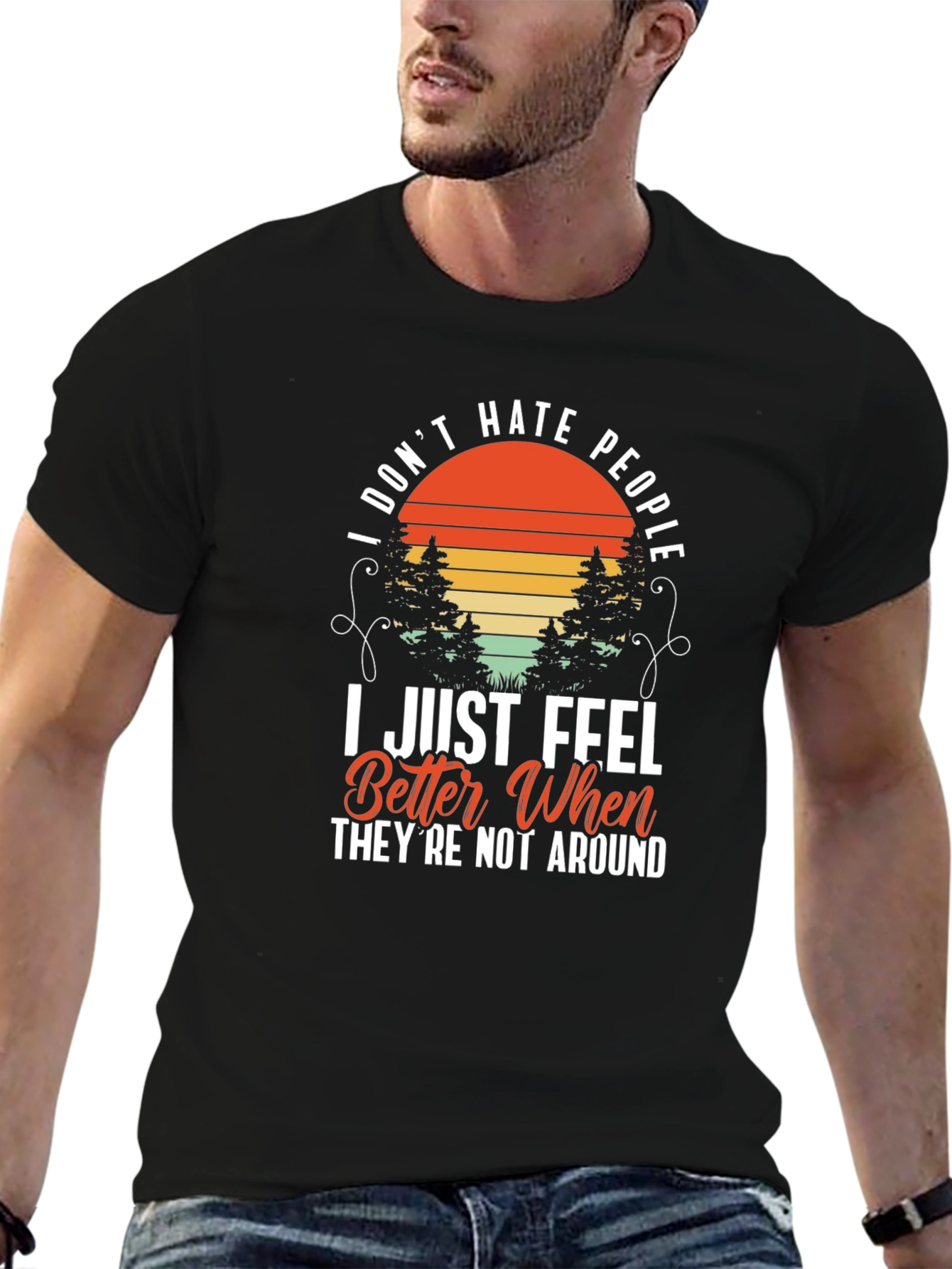 Black I Don't Hate People T-Shirt - Introvert Humor Tee view 6