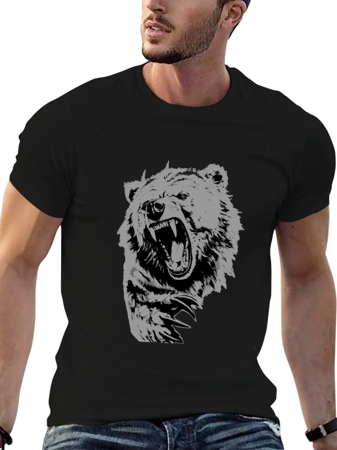Black Men's Black Bear Graphic T-Shirt view 6