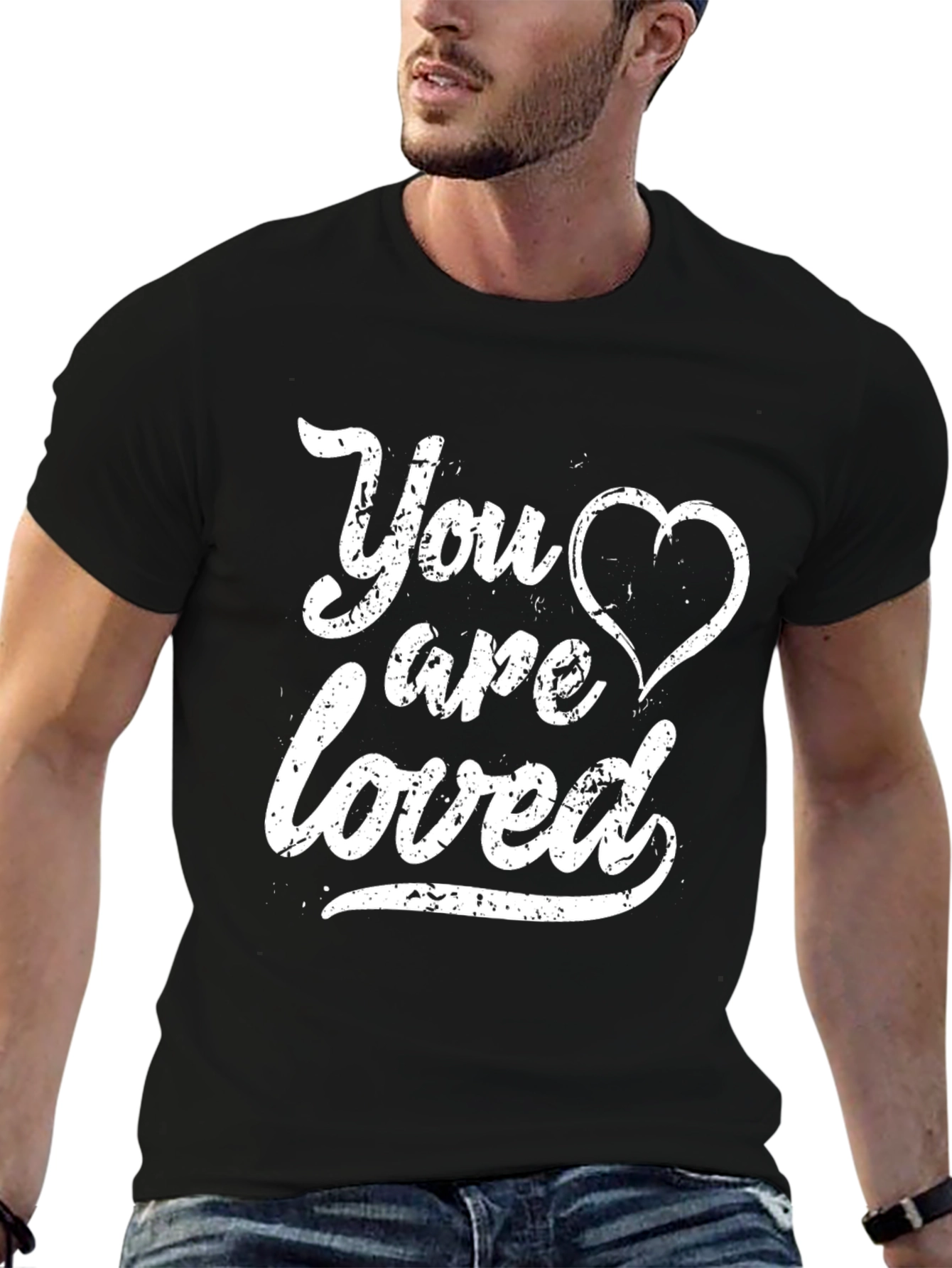 Black You Are Loved Graphic Tee - Black Cotton T-Shirt view 6