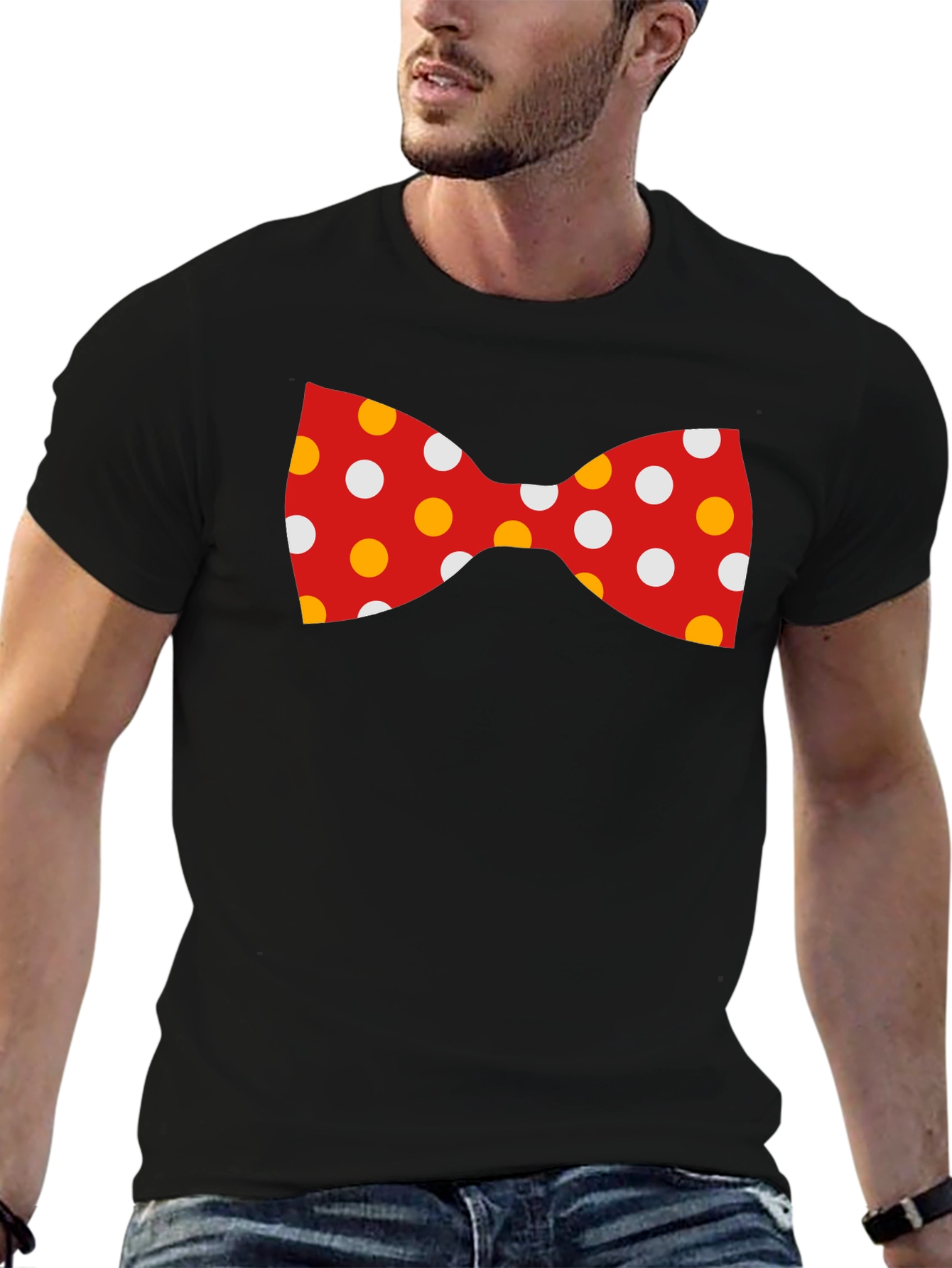 Fun Bow Tie Graphic Tee - Black Cotton Blend - 6