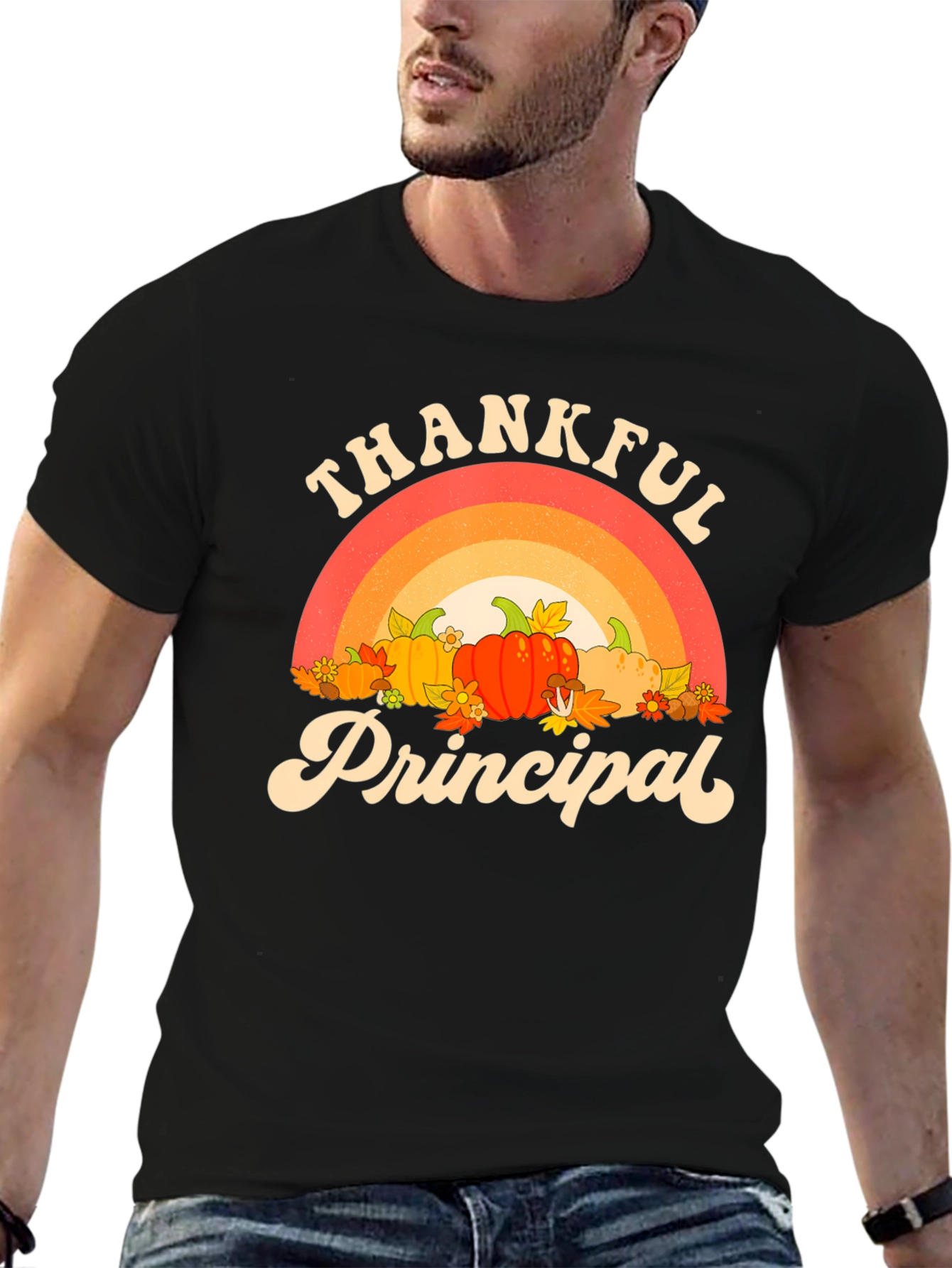 Black Thankful Principal T-Shirt, Fall Theme view 6