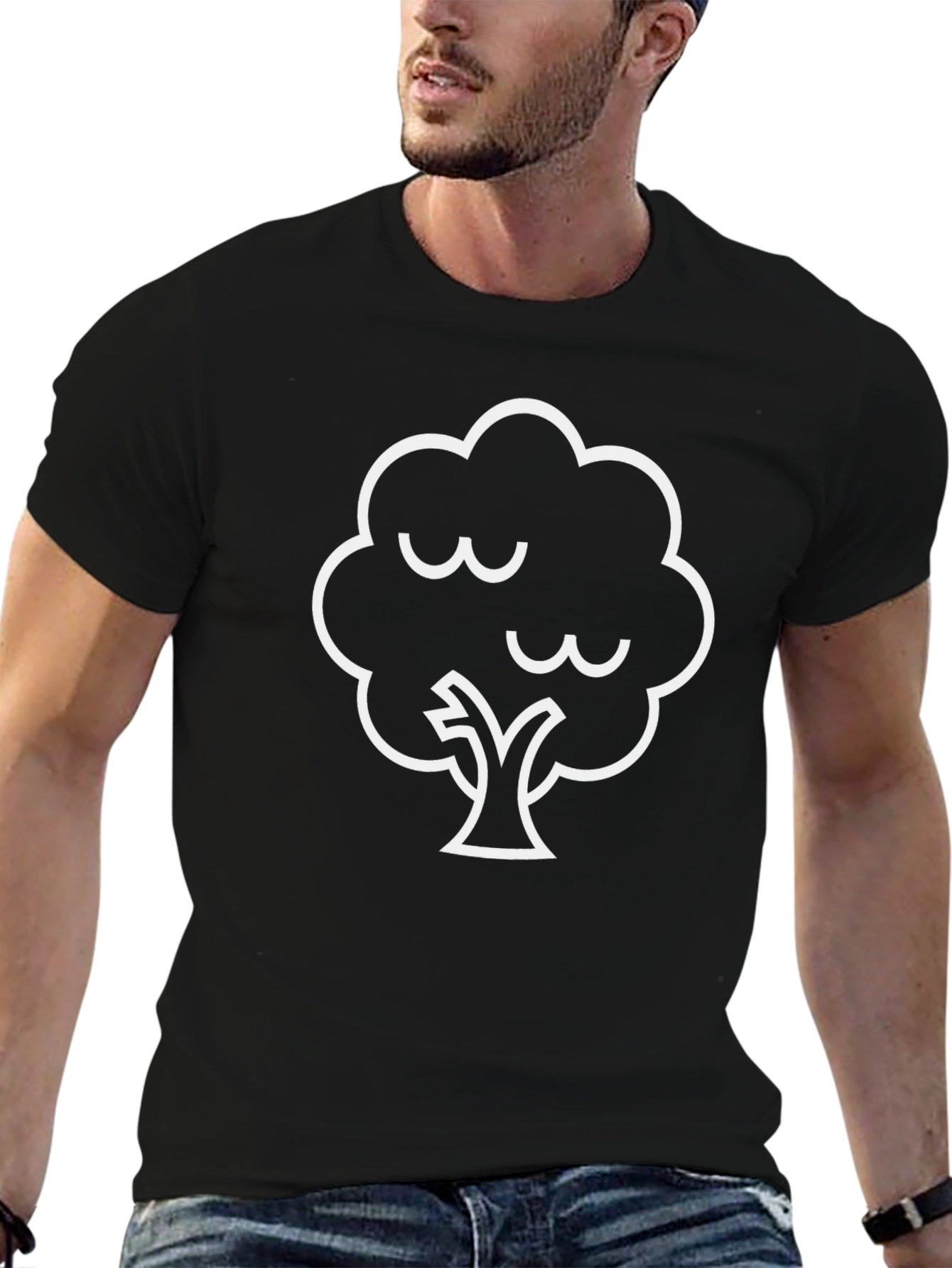 Black Men's Black T-Shirt with White Tree Graphic view 6