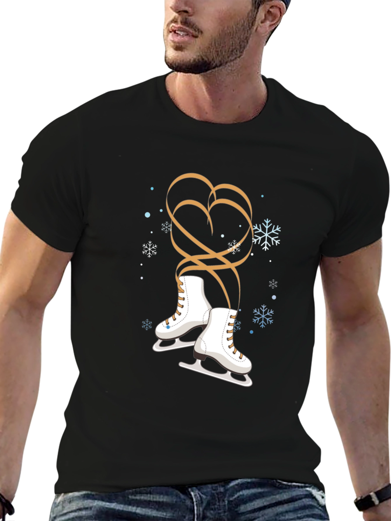 Black Winter Ice Skating Heart T-Shirt view 6
