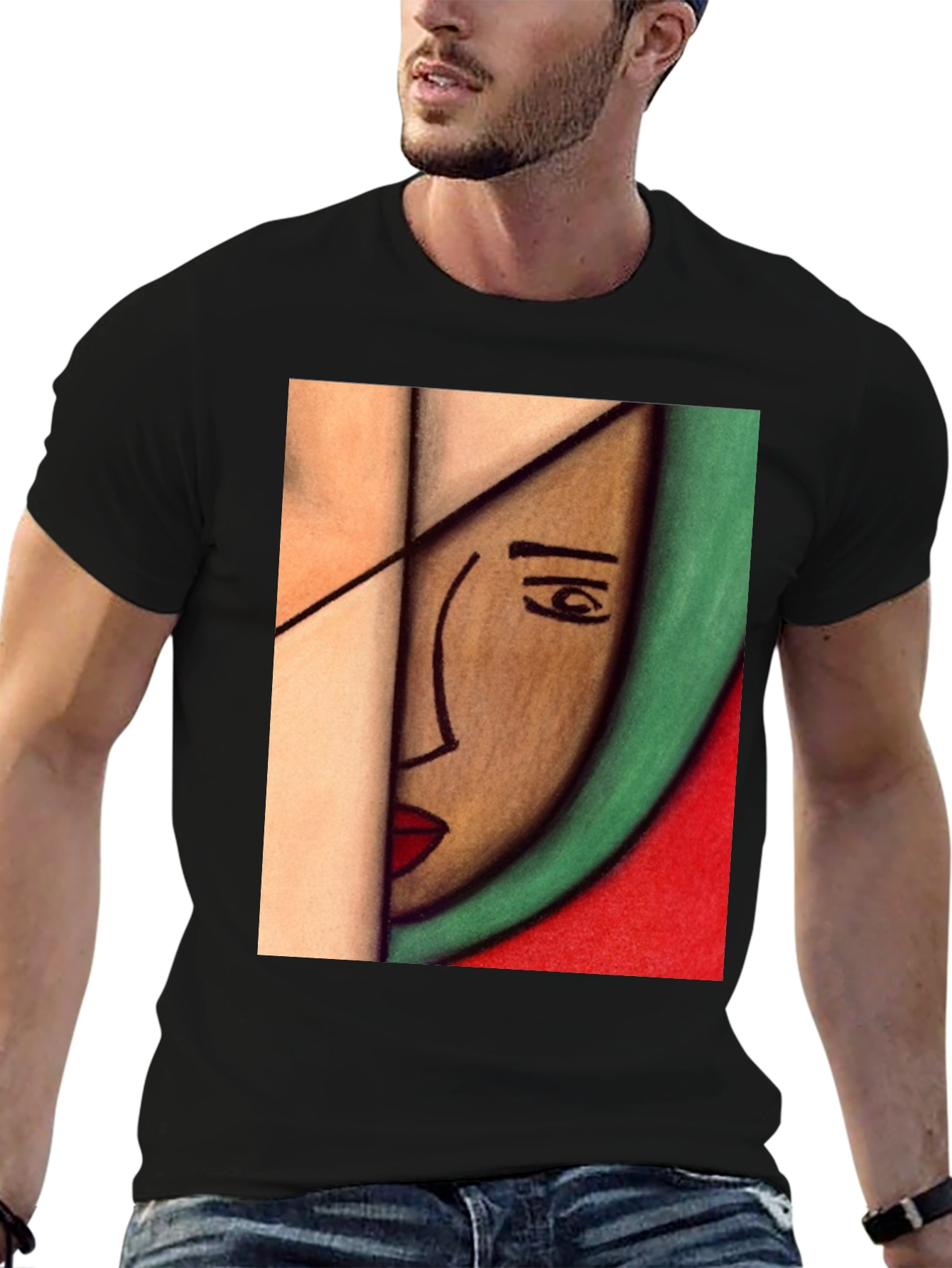 Black Abstract Art Face T-Shirt view 6