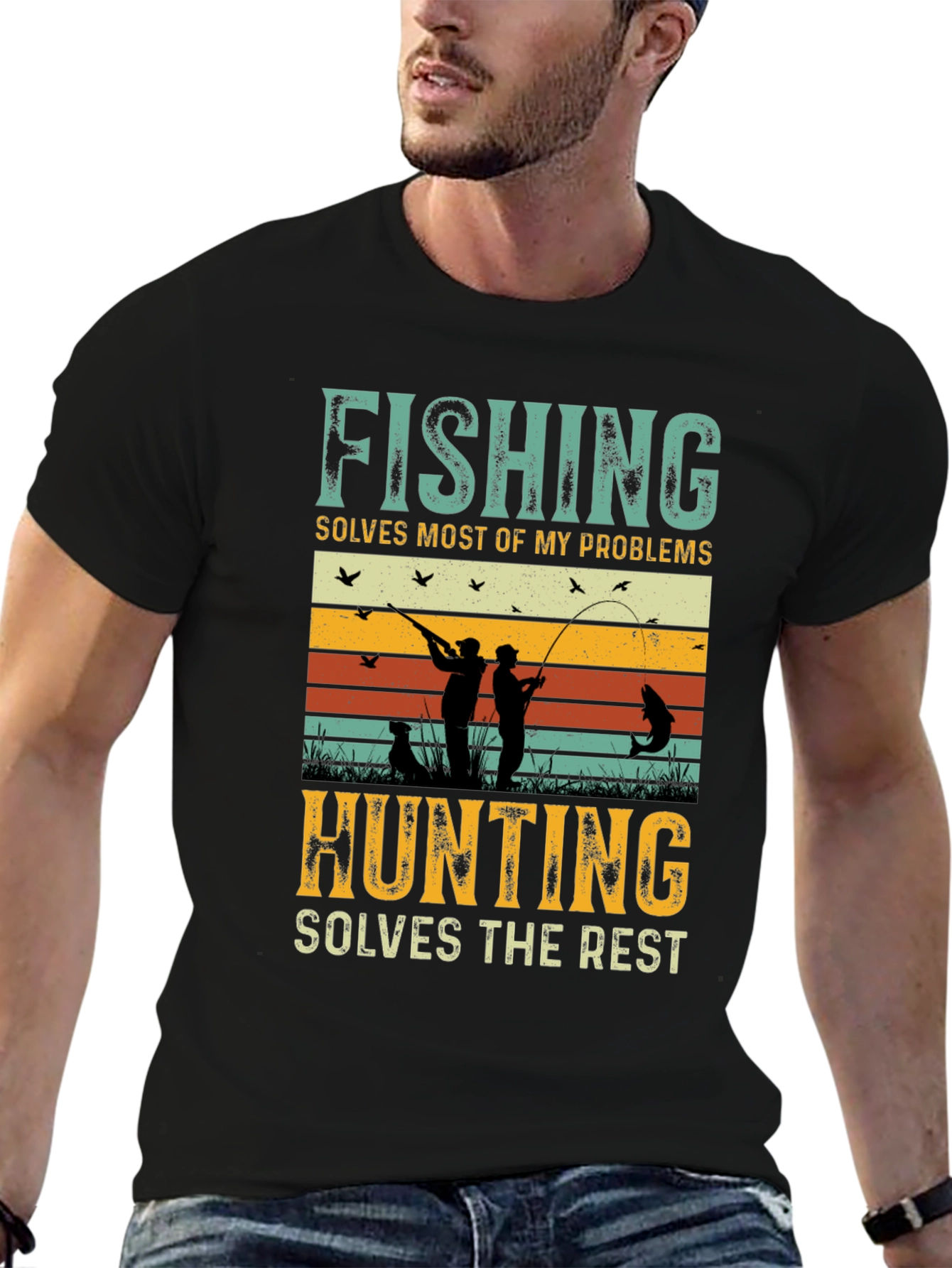 Black Fishing and Hunting Graphic Tee view 6