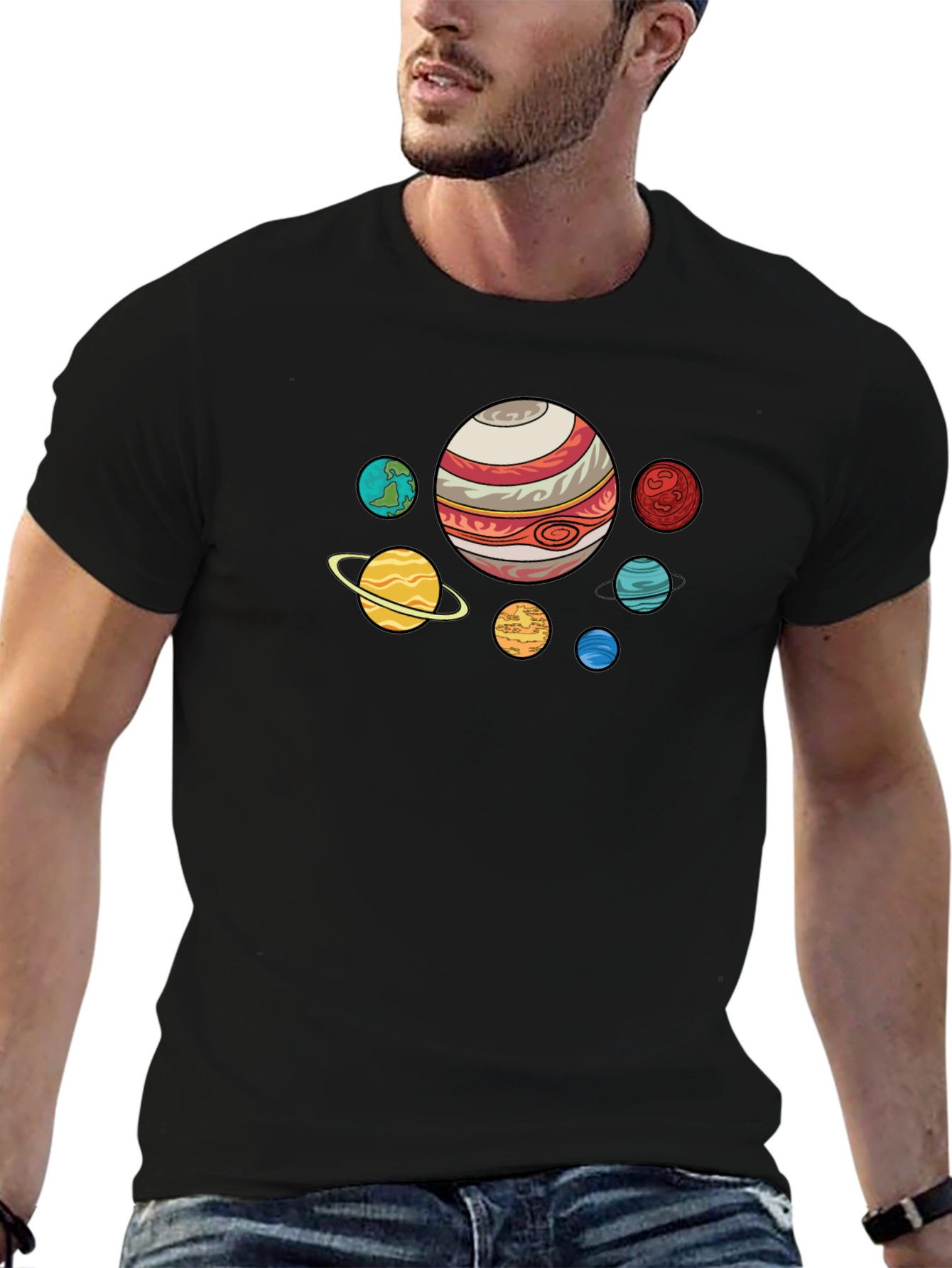 Black Planets Graphic Print Black T-Shirt view 6