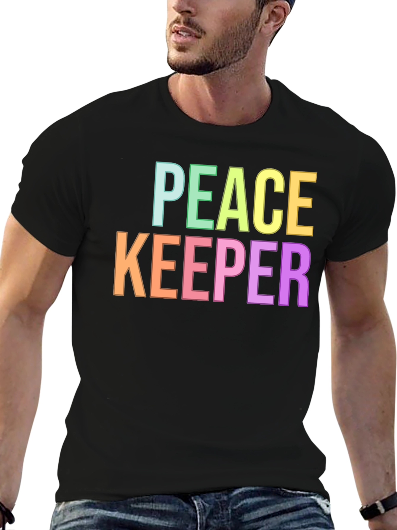 Black Peace Keeper Colorful Graphic Tee - Black Shirt view 6
