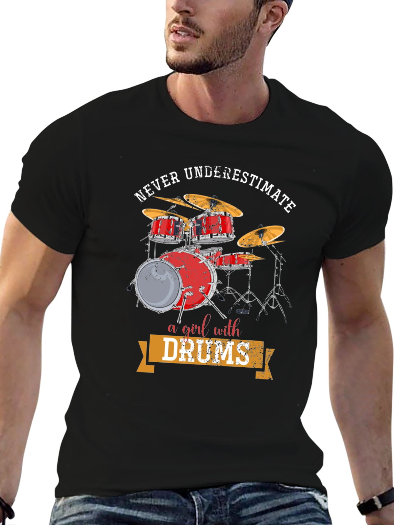 Black Never Underestimate a Girl with Drums T-Shirt view 6