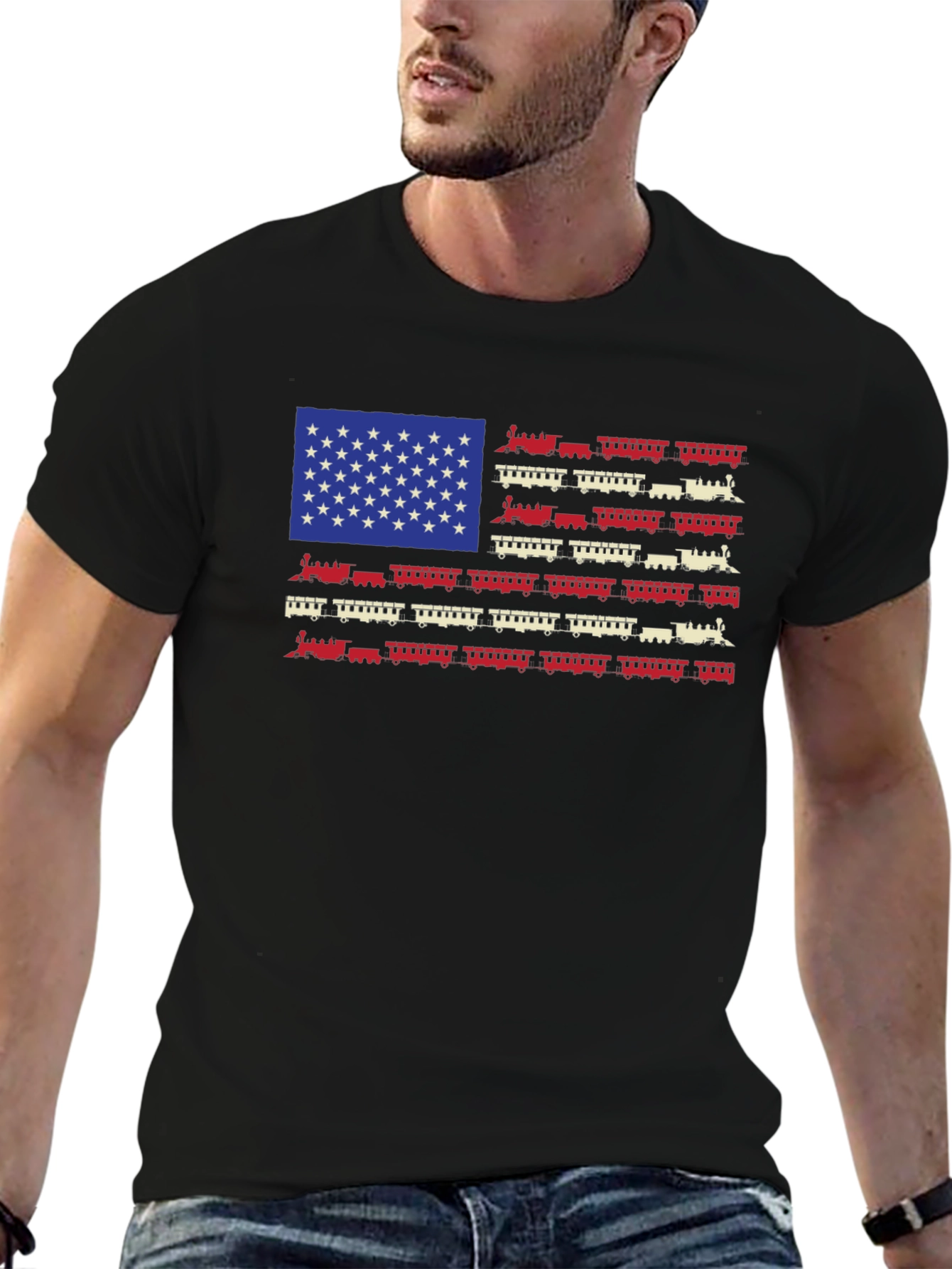Black American Flag Train Graphic Tee view 6