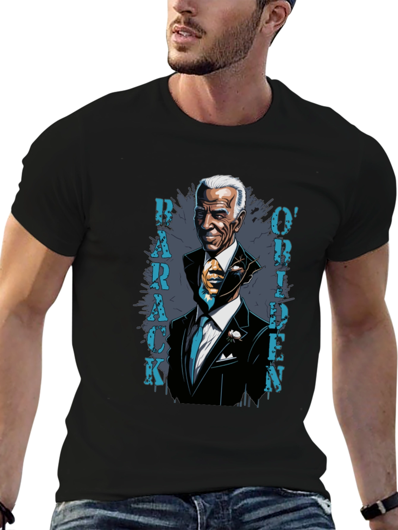 Black Barack O'Biden Men's Black Graphic Tee view 6