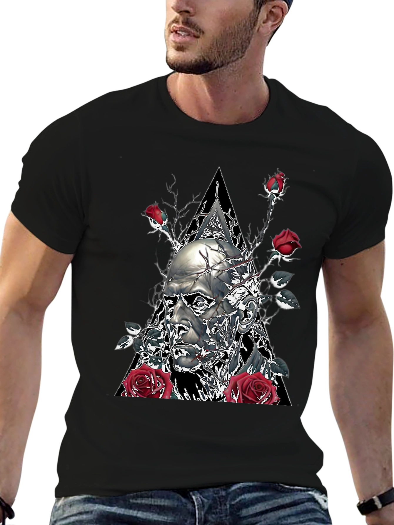 Black Skull & Roses Graphic Tee - Black view 6