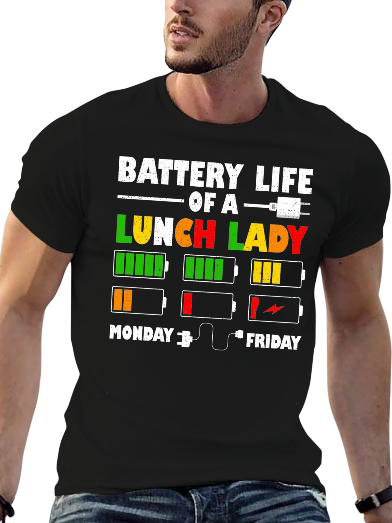 Black Battery Life of a Lunch Lady T-Shirt view 6