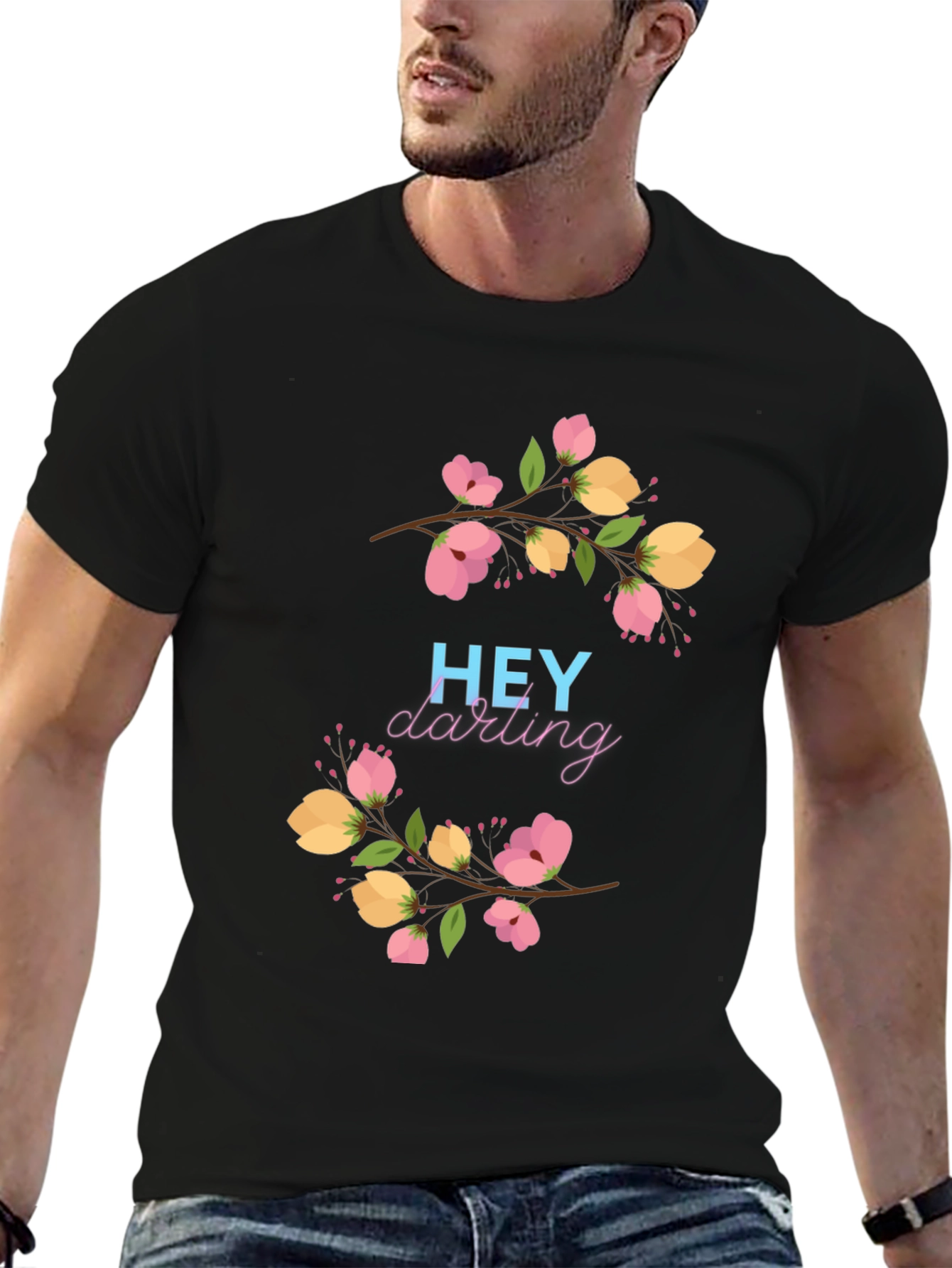 Black Hey Darling Floral Graphic Black T-Shirt view 6