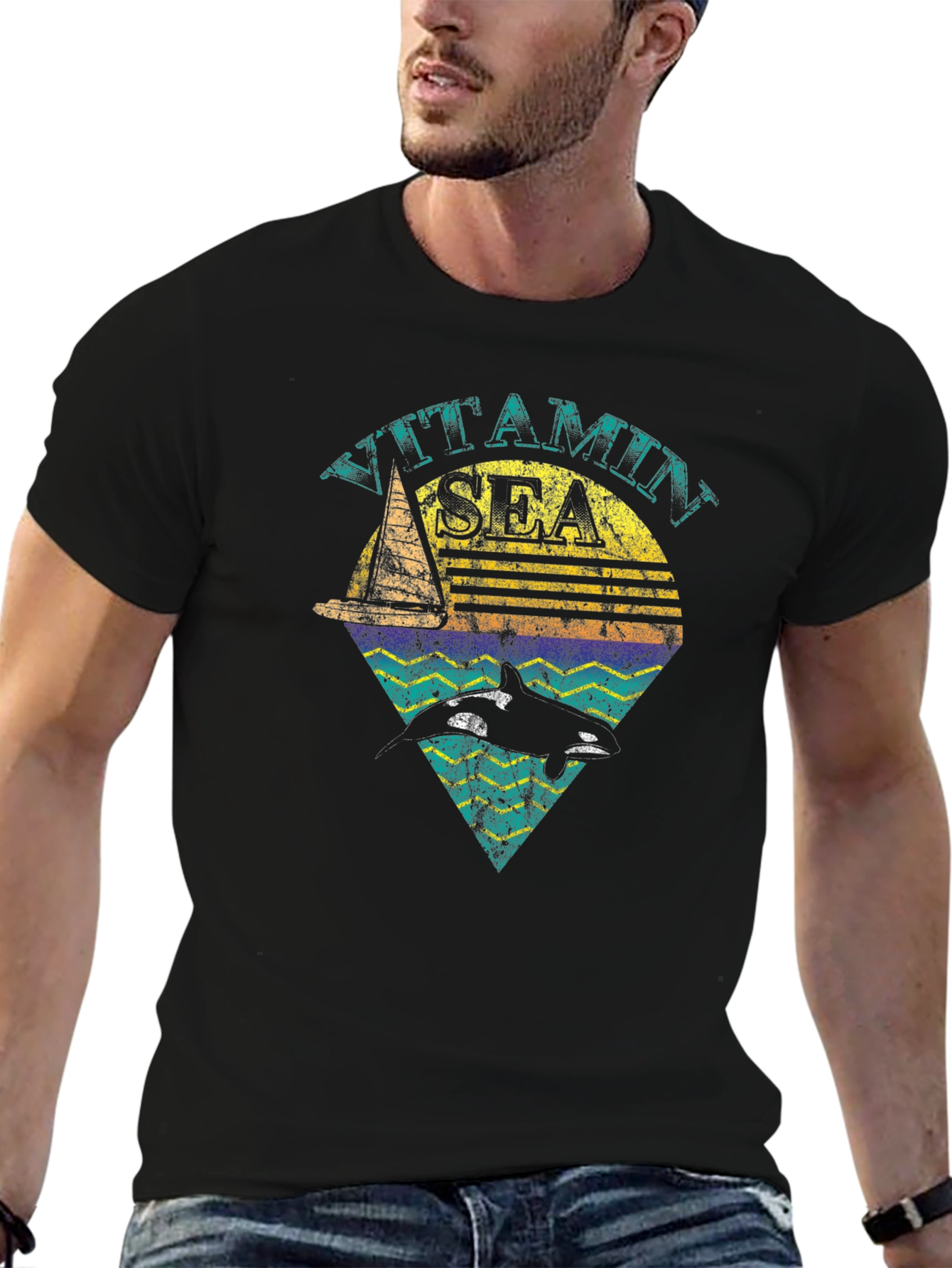 Black Vitamin Sea Orca T-Shirt - Nautical Design view 6