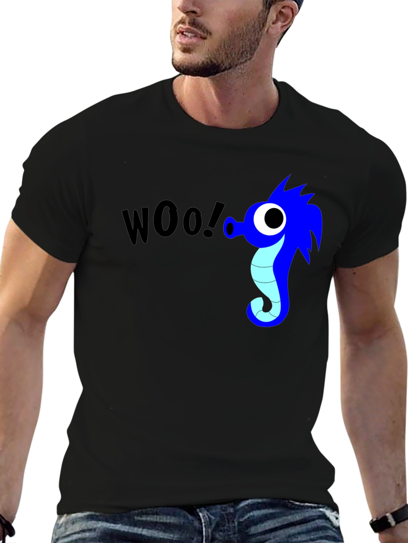 Black Woo! Seahorse Graphic Black T-Shirt view 6