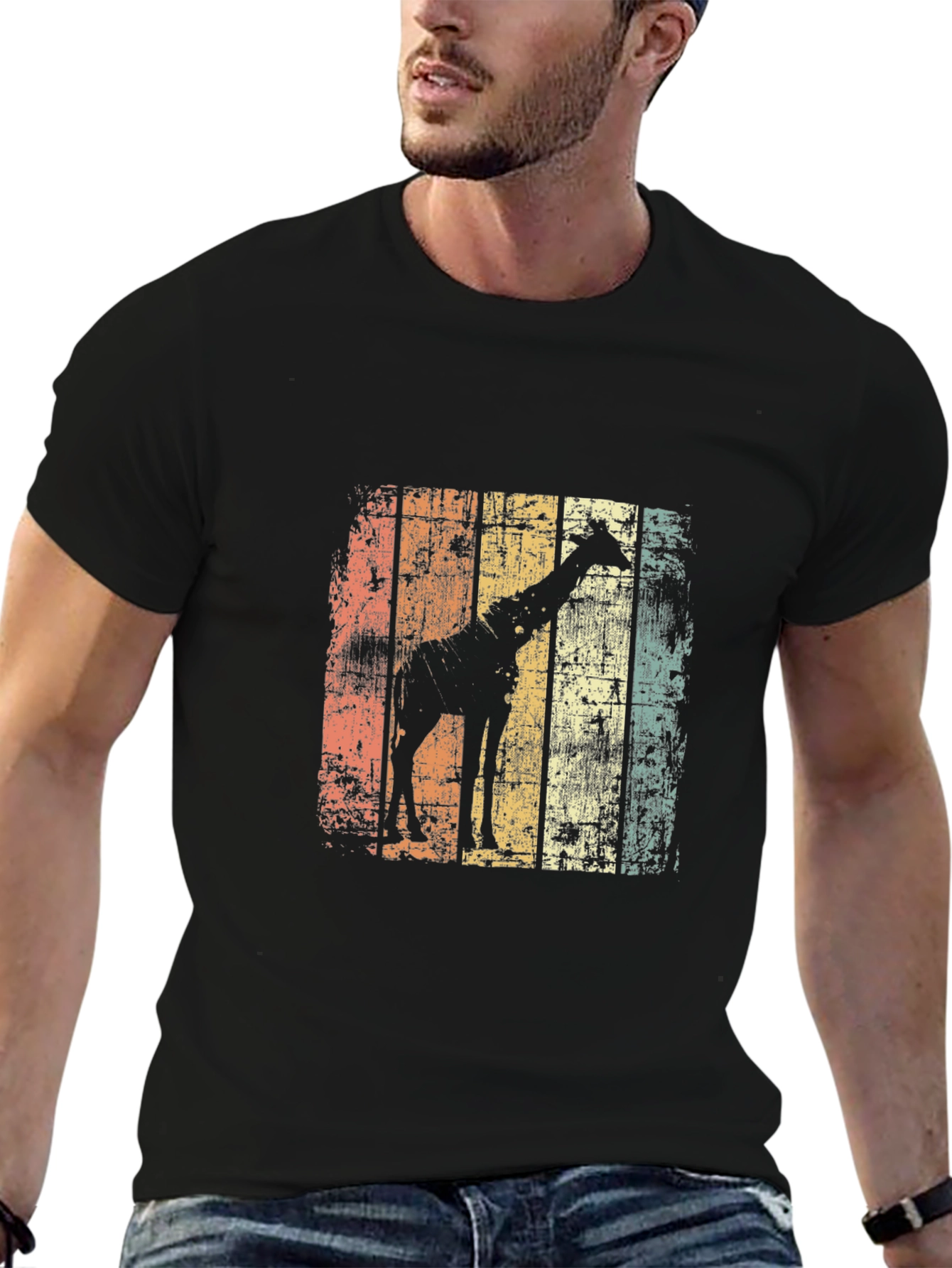 Black Giraffe Silhouette Distressed T-Shirt view 6