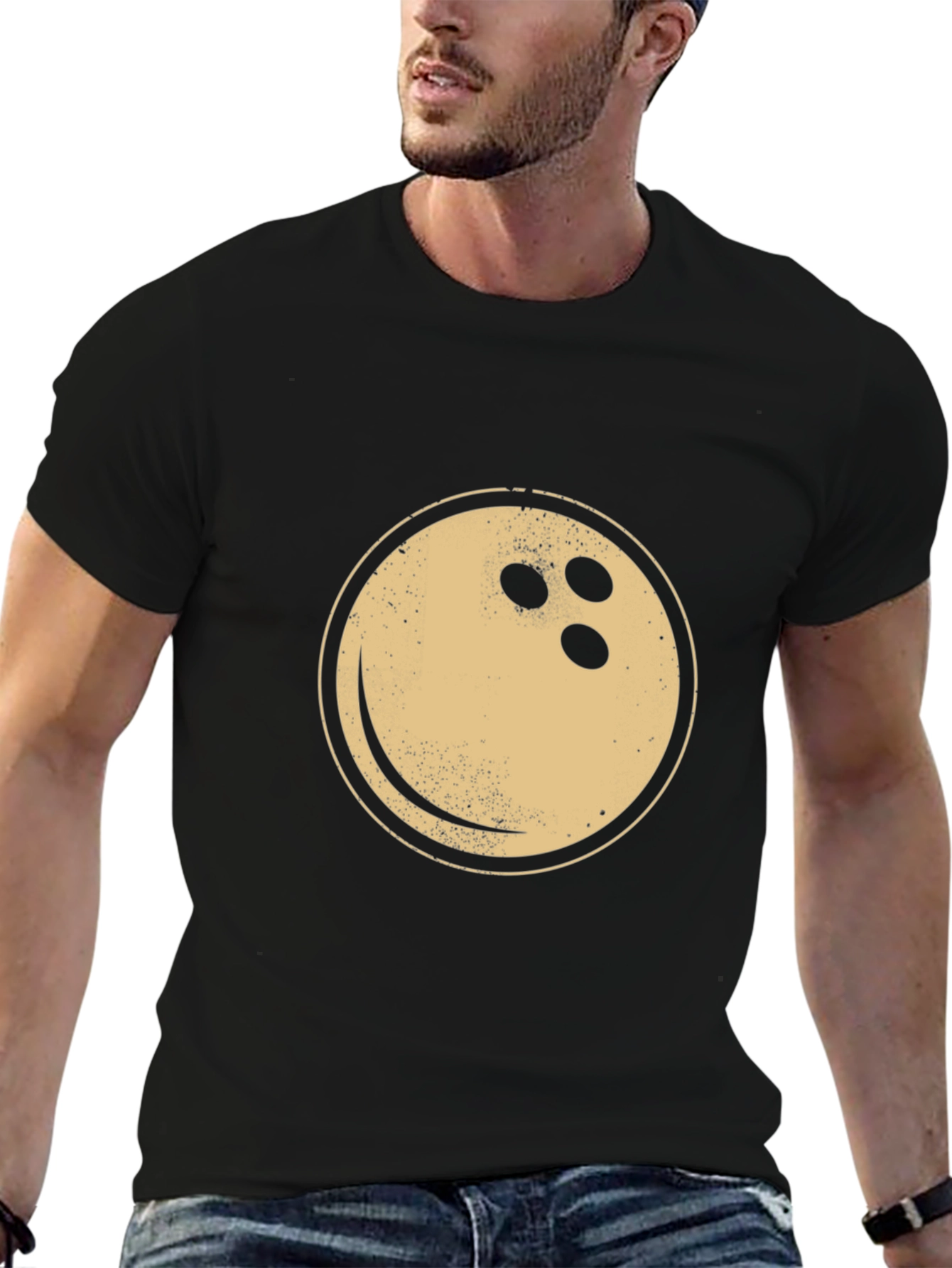 Black Bowling Ball Graphic Tee - Vintage Style Black T-Shirt view 6