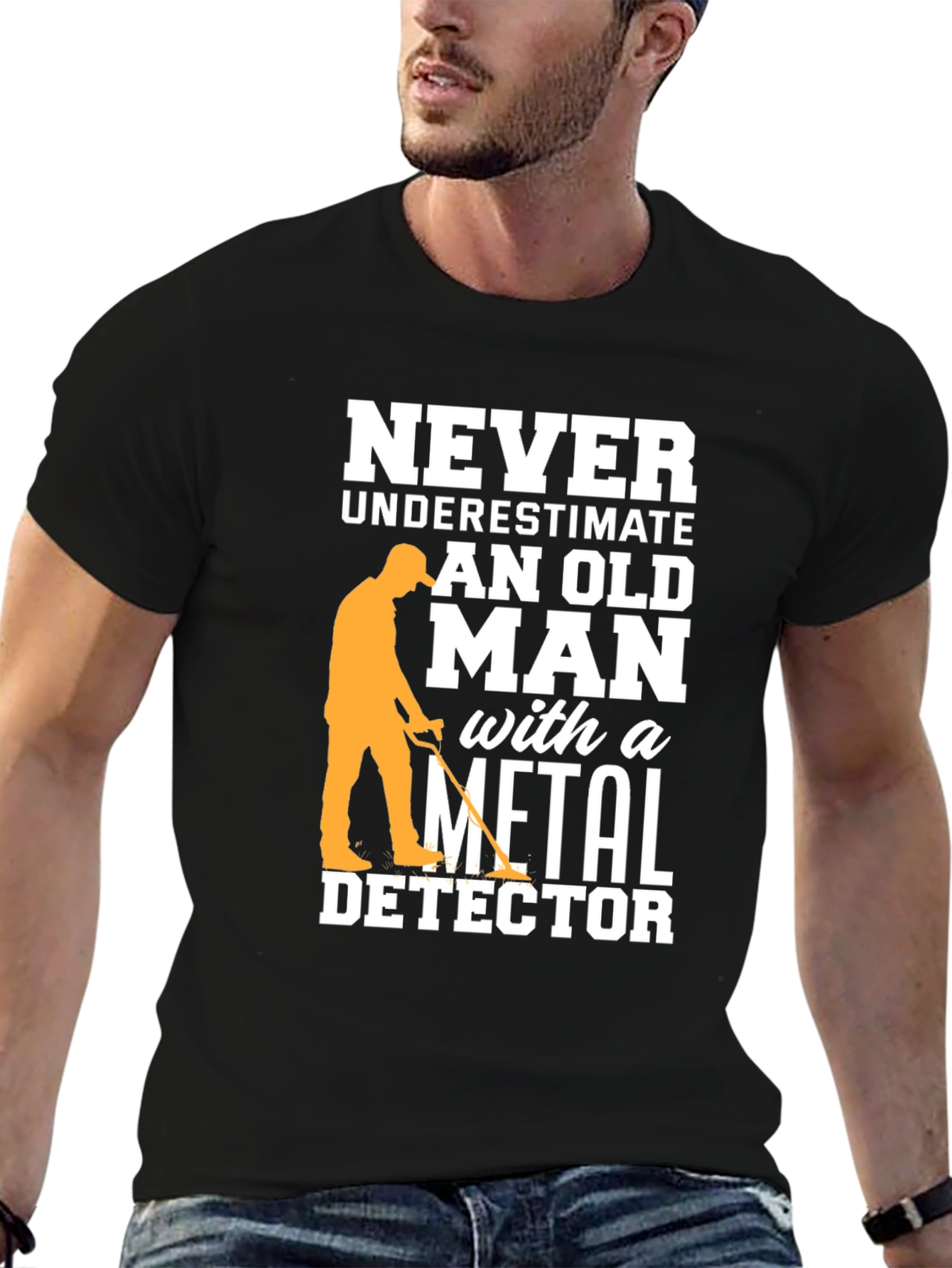 Black Funny Metal Detector Old Man Black T-Shirt view 6