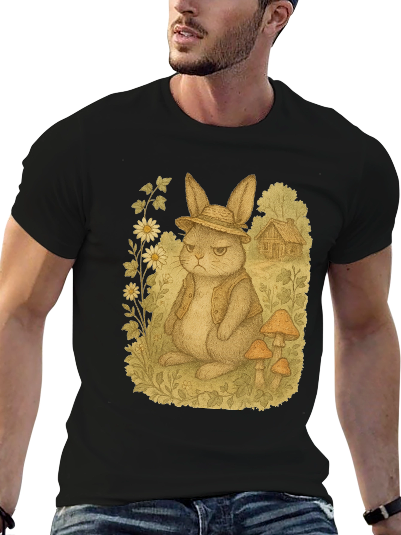 Black Grumpy Rabbit T-Shirt - Funny Animal Tee view 6