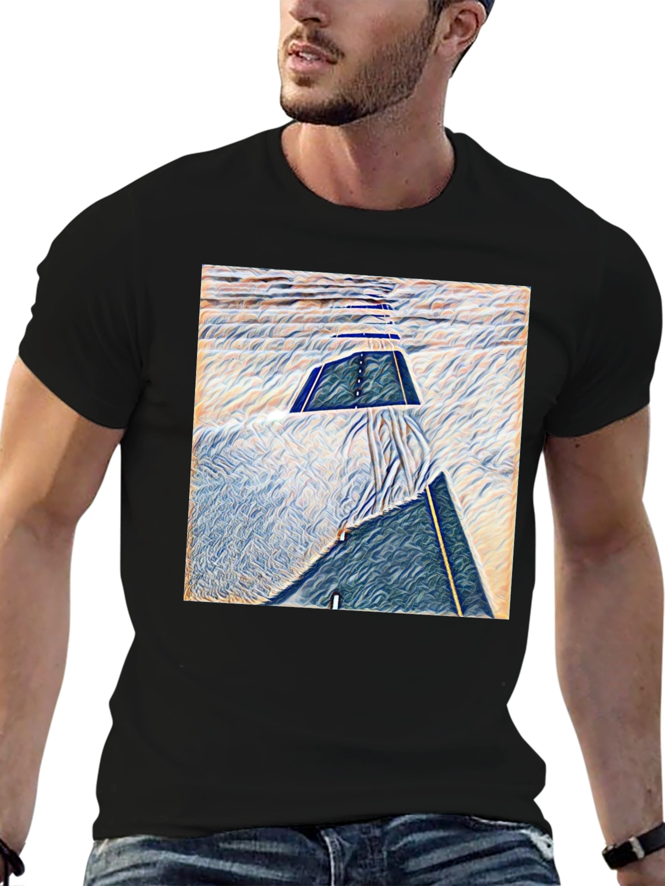 Black Abstract Art T-Shirt - Modern Graphic Tee view 6