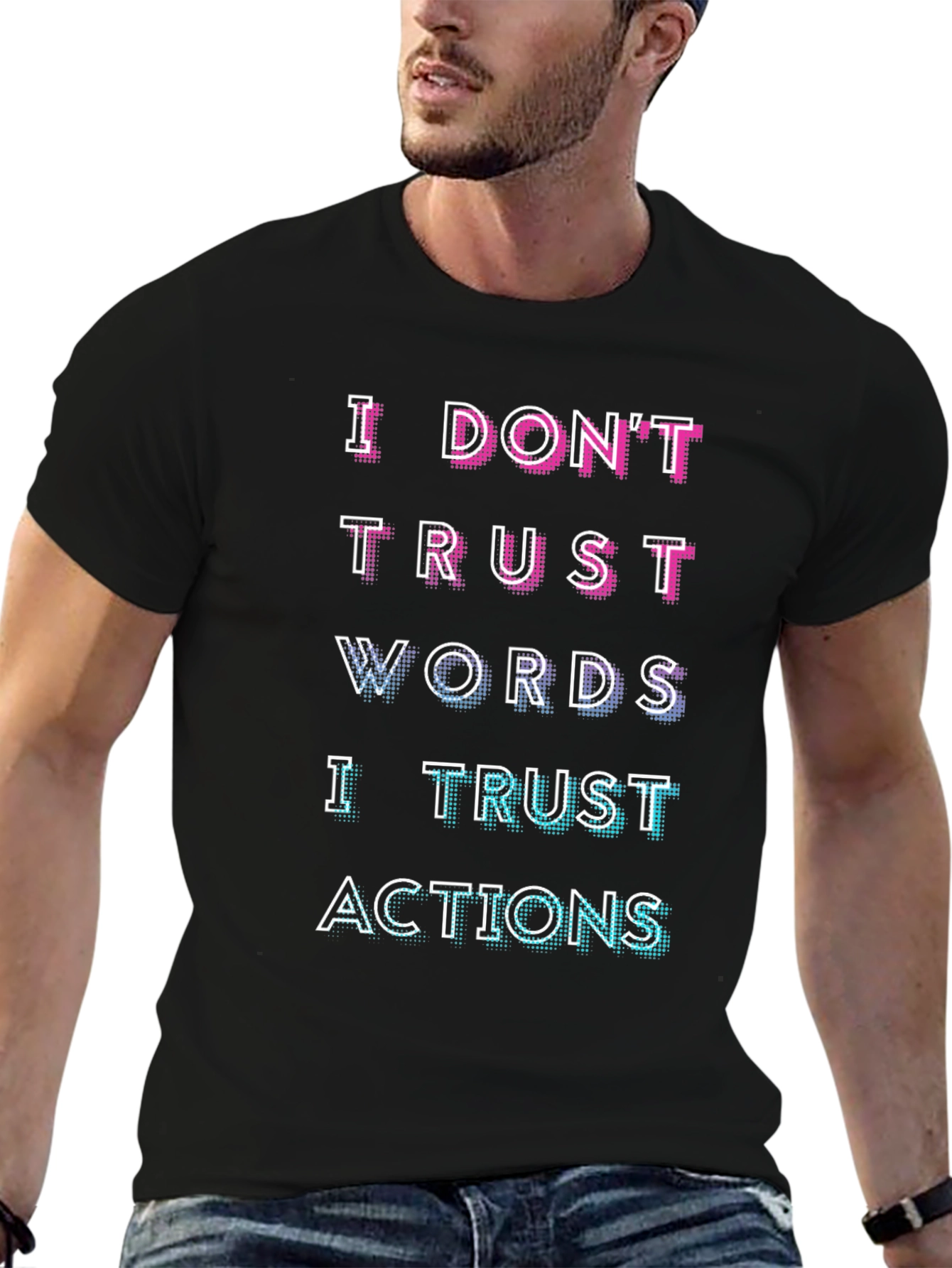 Black Trust Actions Tee - Motivational Graphic T-Shirt view 6