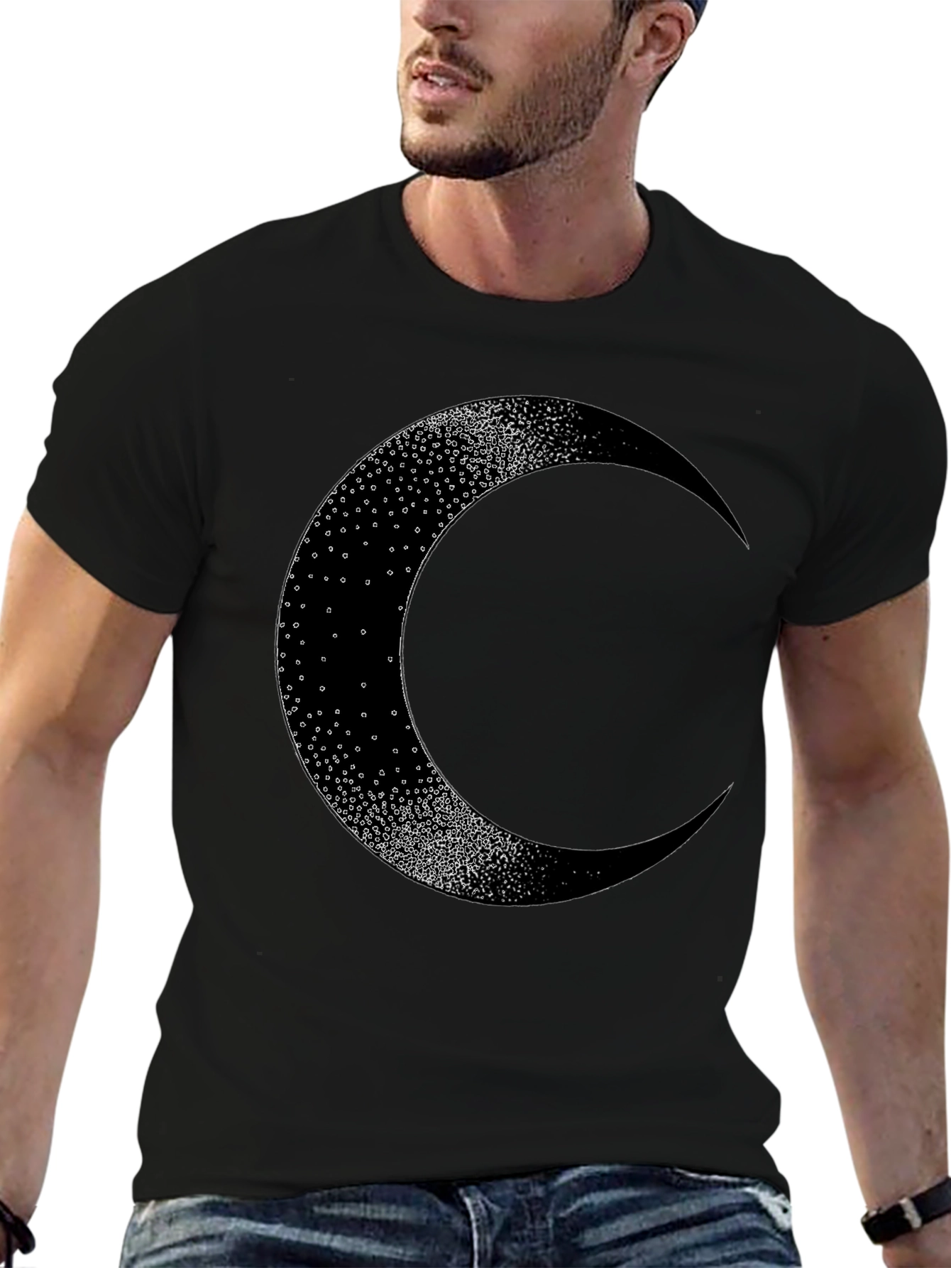 Black Crescent Moon Graphic Tee - Black Cotton Blend view 6