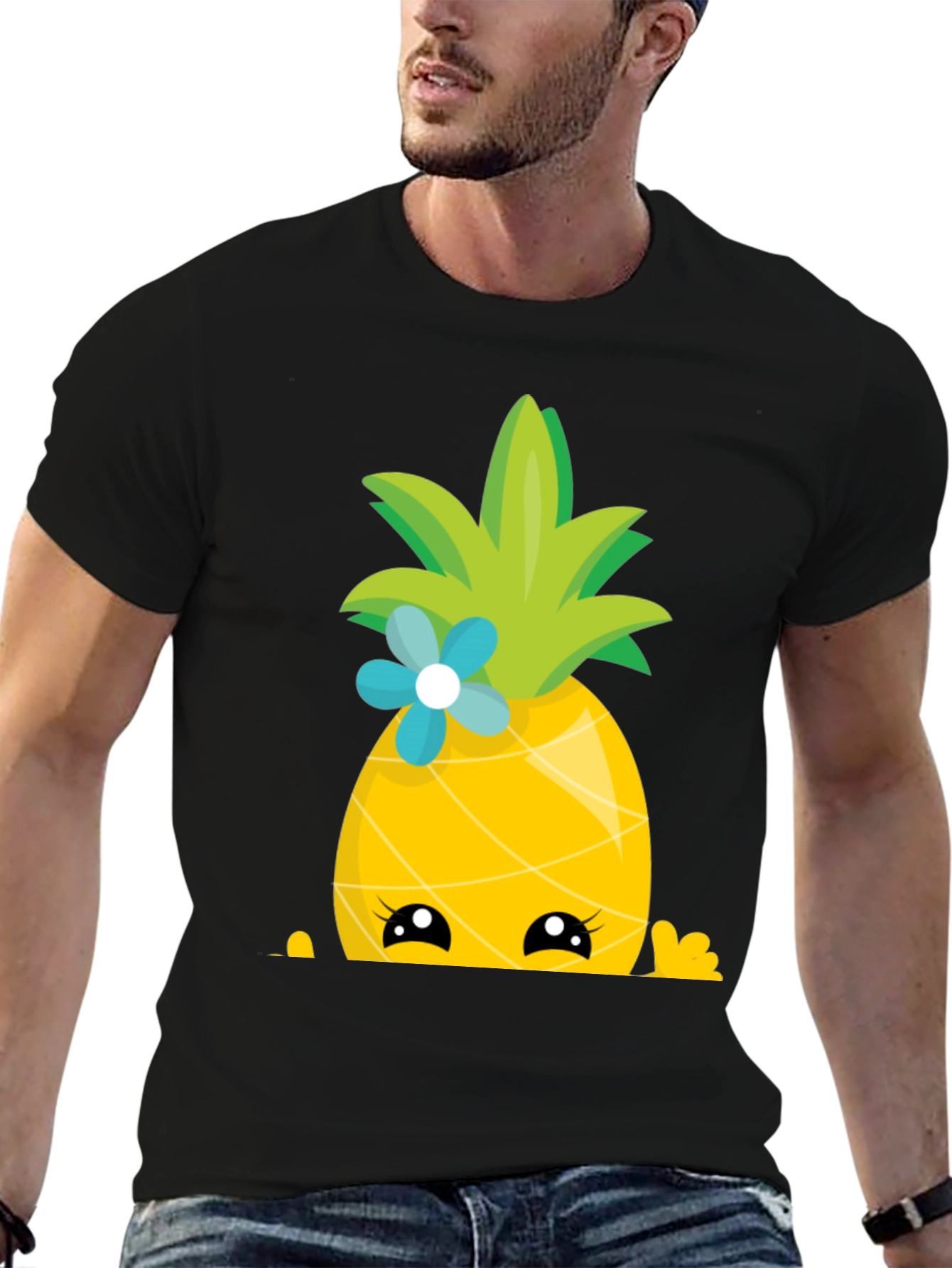 Black Cute Pineapple Peekaboo Graphic T-Shirt view 6