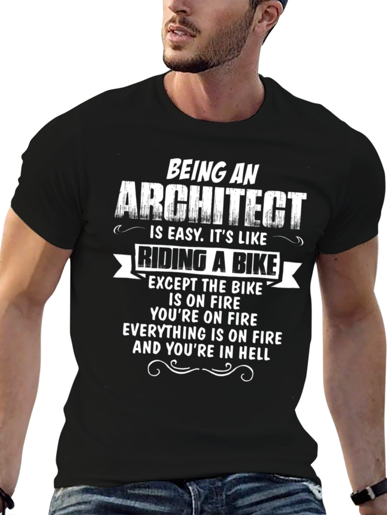 Black Architect Riding Bike Graphic Tee - Black view 6