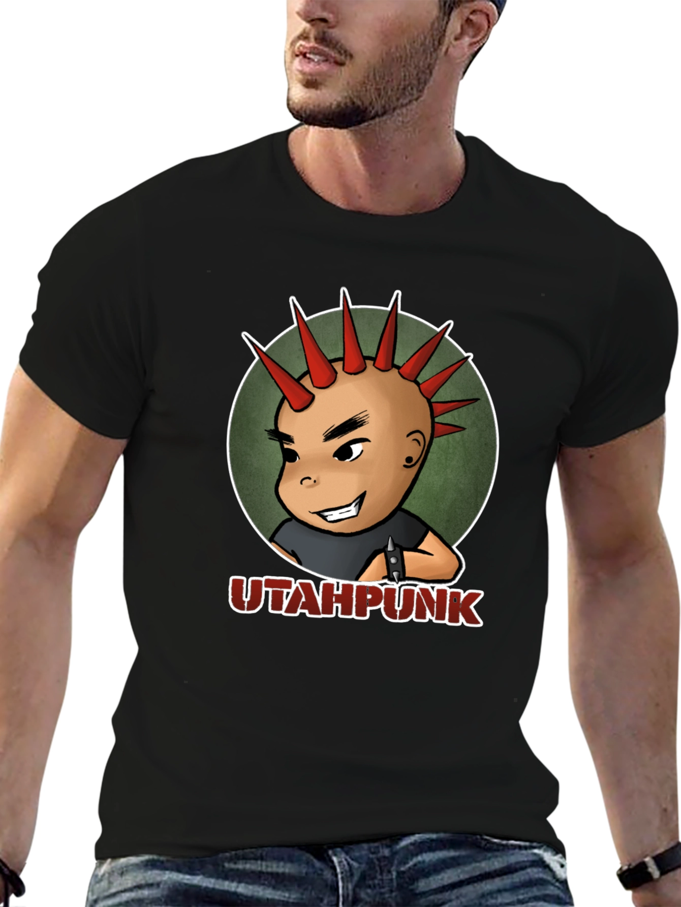 Black UTAH PUNK Graphic T-Shirt - Cool Punk Kid Design view 6