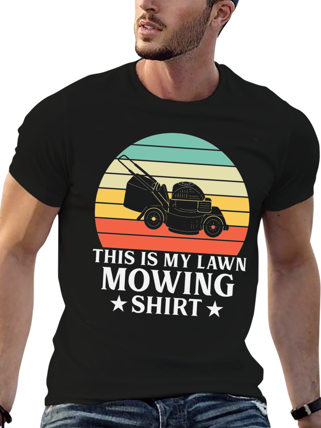 Black Lawn Mowing Shirt - Retro Gardener Tee view 6